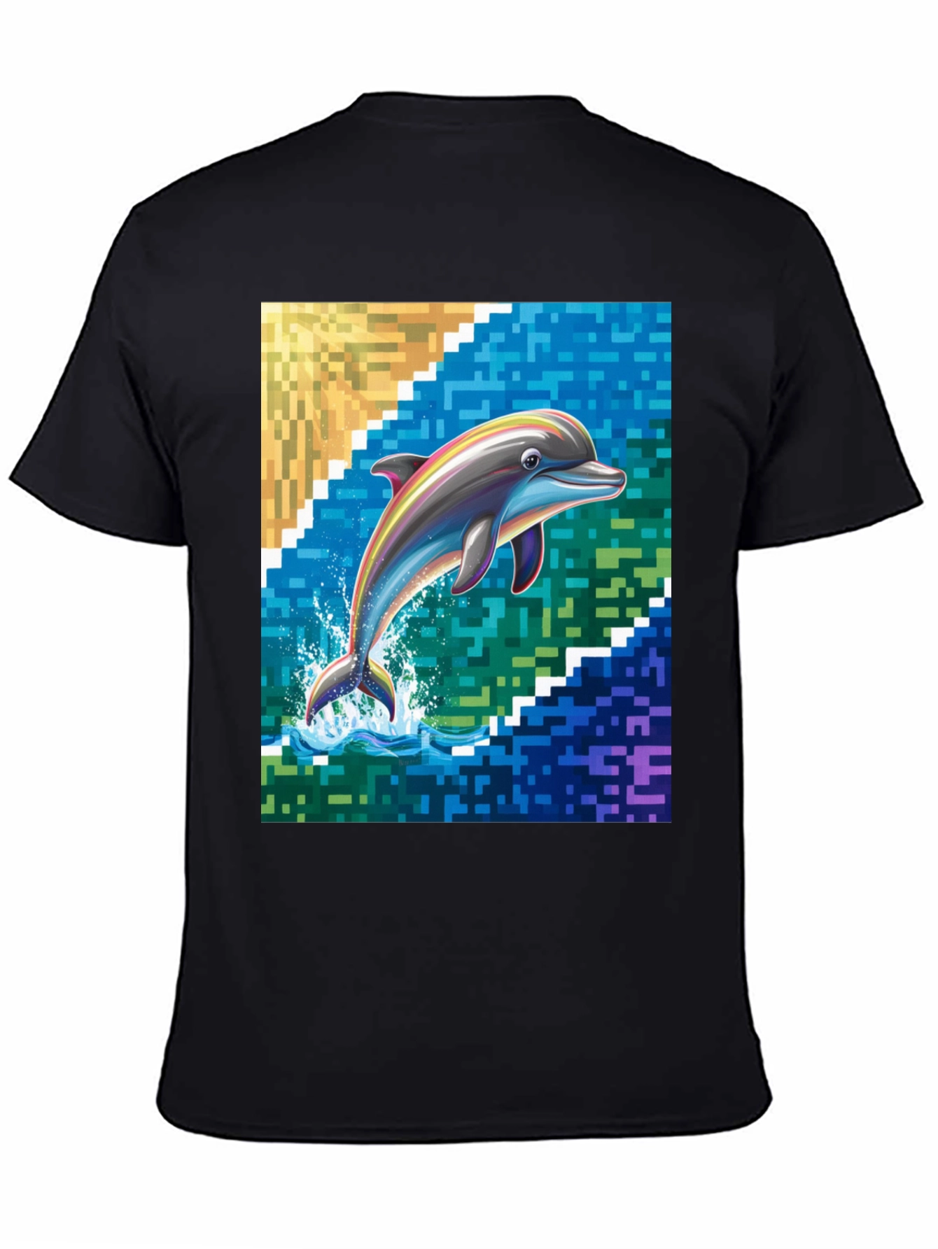 Dolphin Pixel Art Graphic Tee - Mens Black T-Shirt