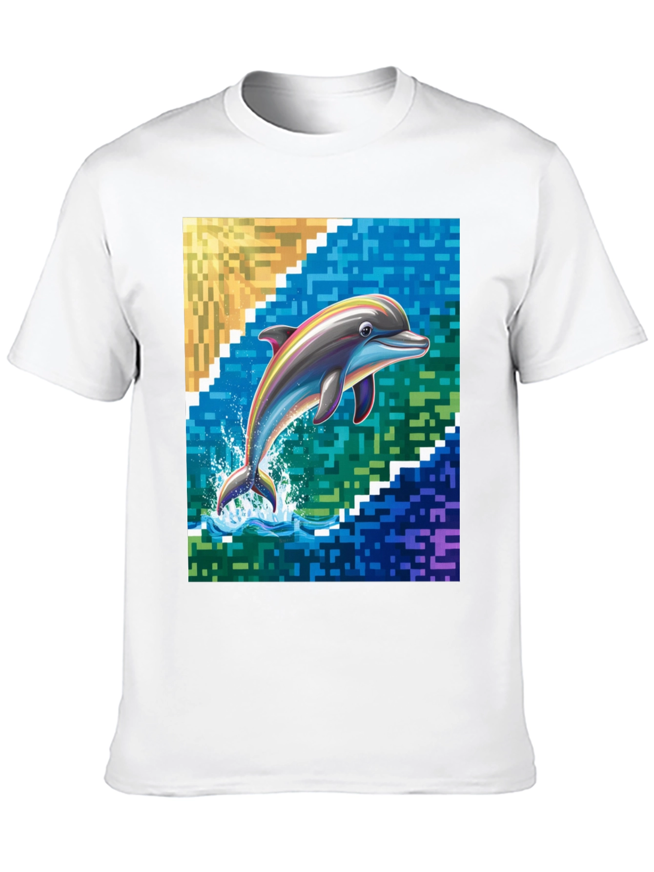 Dolphin Pixel Art Graphic Tee - Mens Black T-Shirt