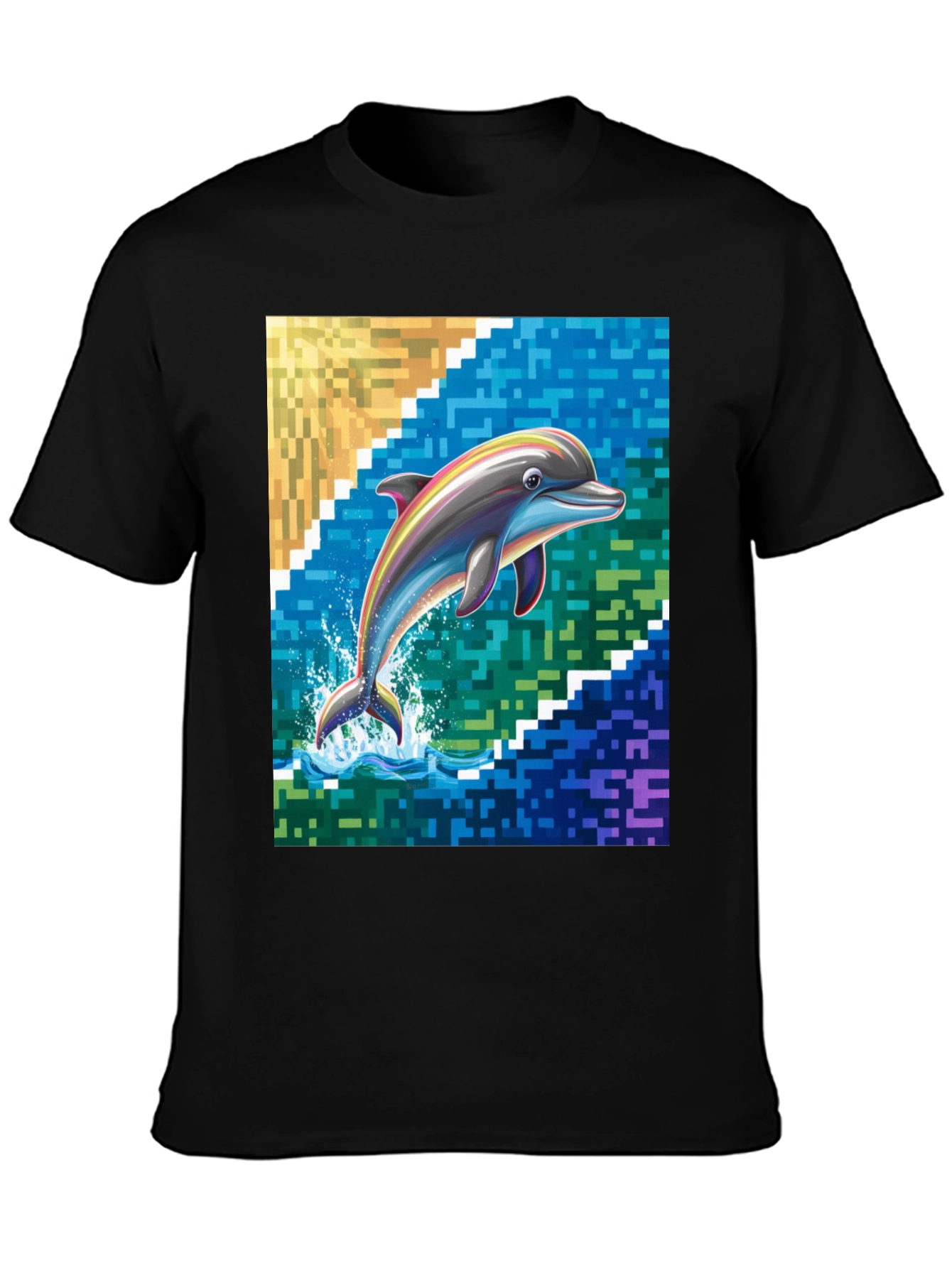 Dolphin Pixel Art Graphic Tee - Mens Black T-Shirt