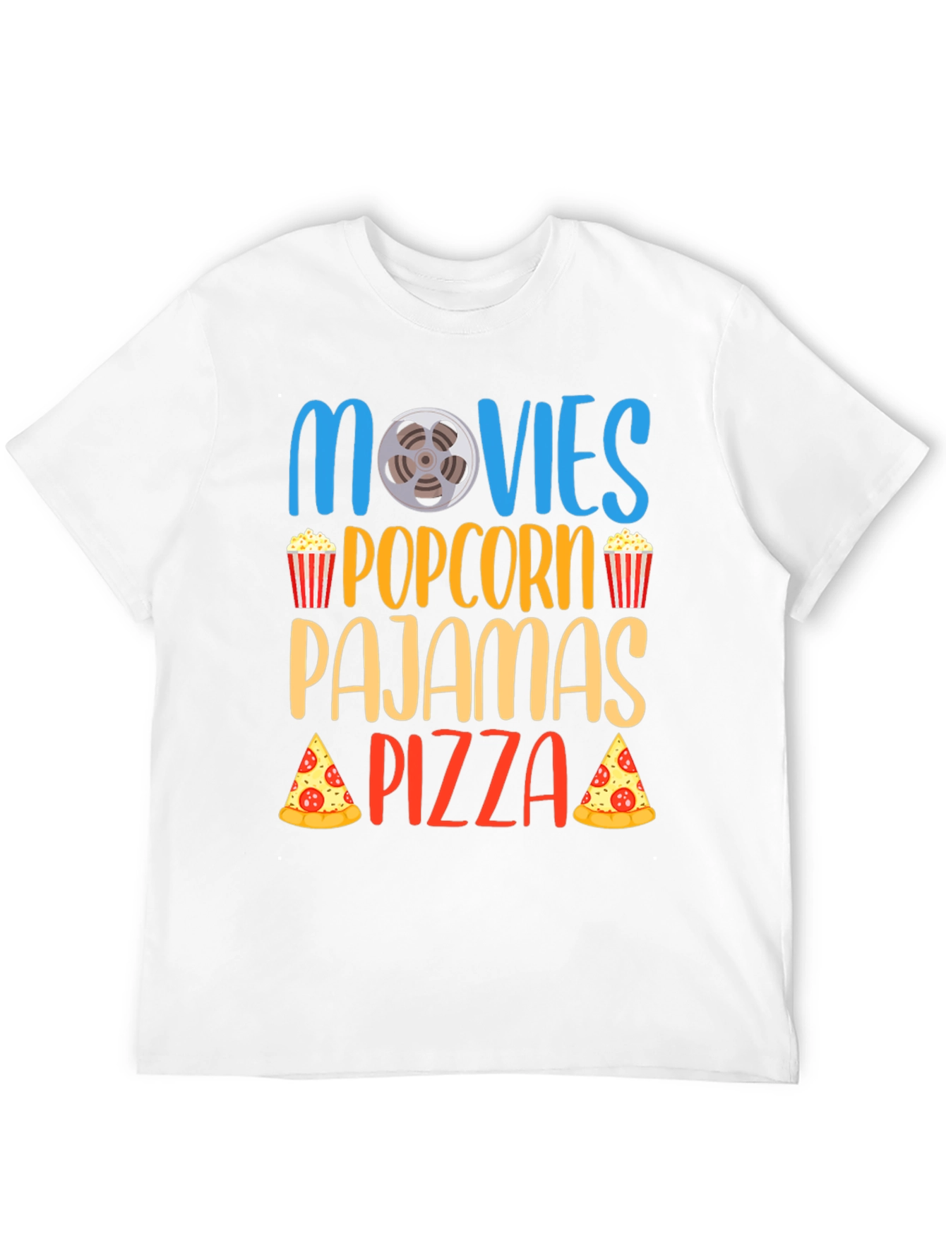 Movies Popcorn Pajamas Pizza Black T-Shirt