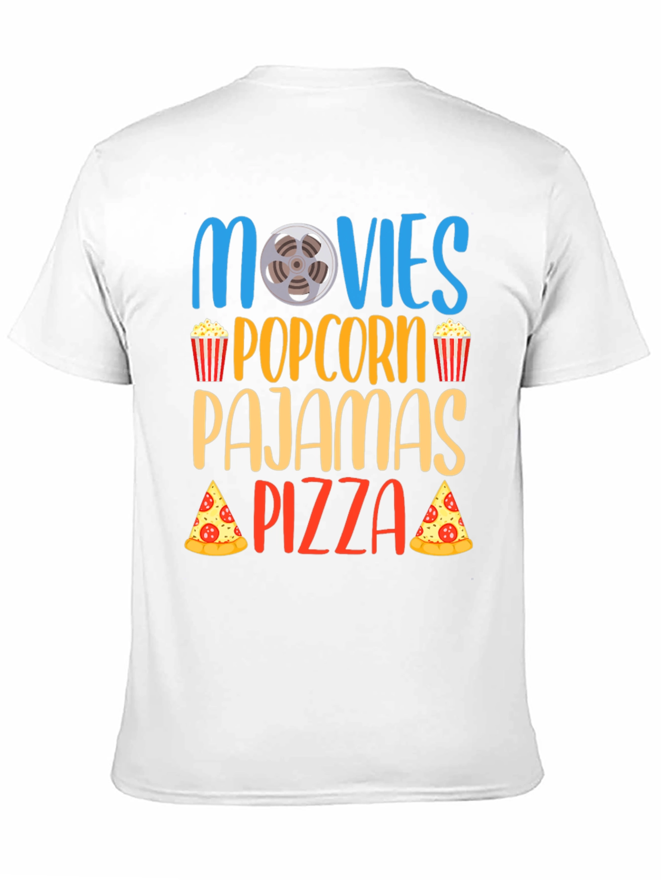Movies Popcorn Pajamas Pizza Black T-Shirt