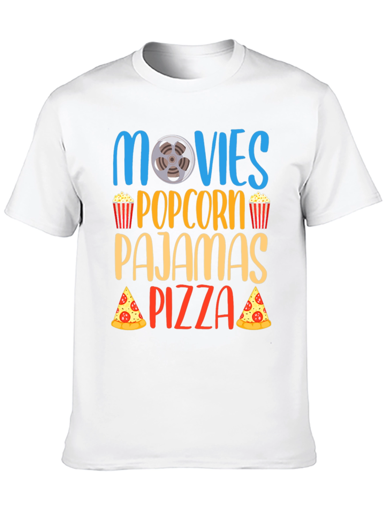 Movies Popcorn Pajamas Pizza Black T-Shirt
