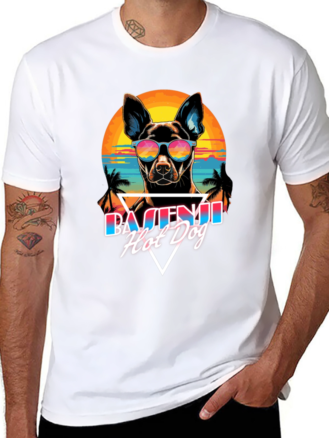 Basenji Hot Dog T-Shirt Retro Style