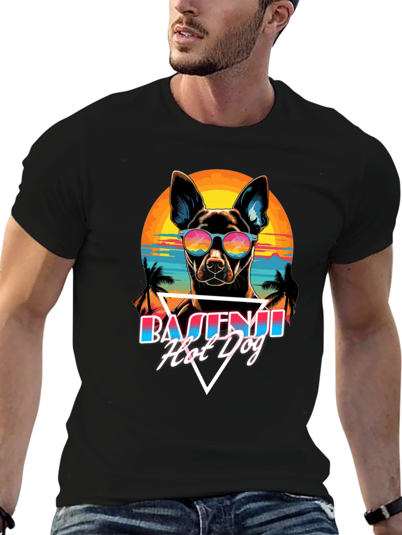 Basenji Hot Dog T-Shirt Retro Style