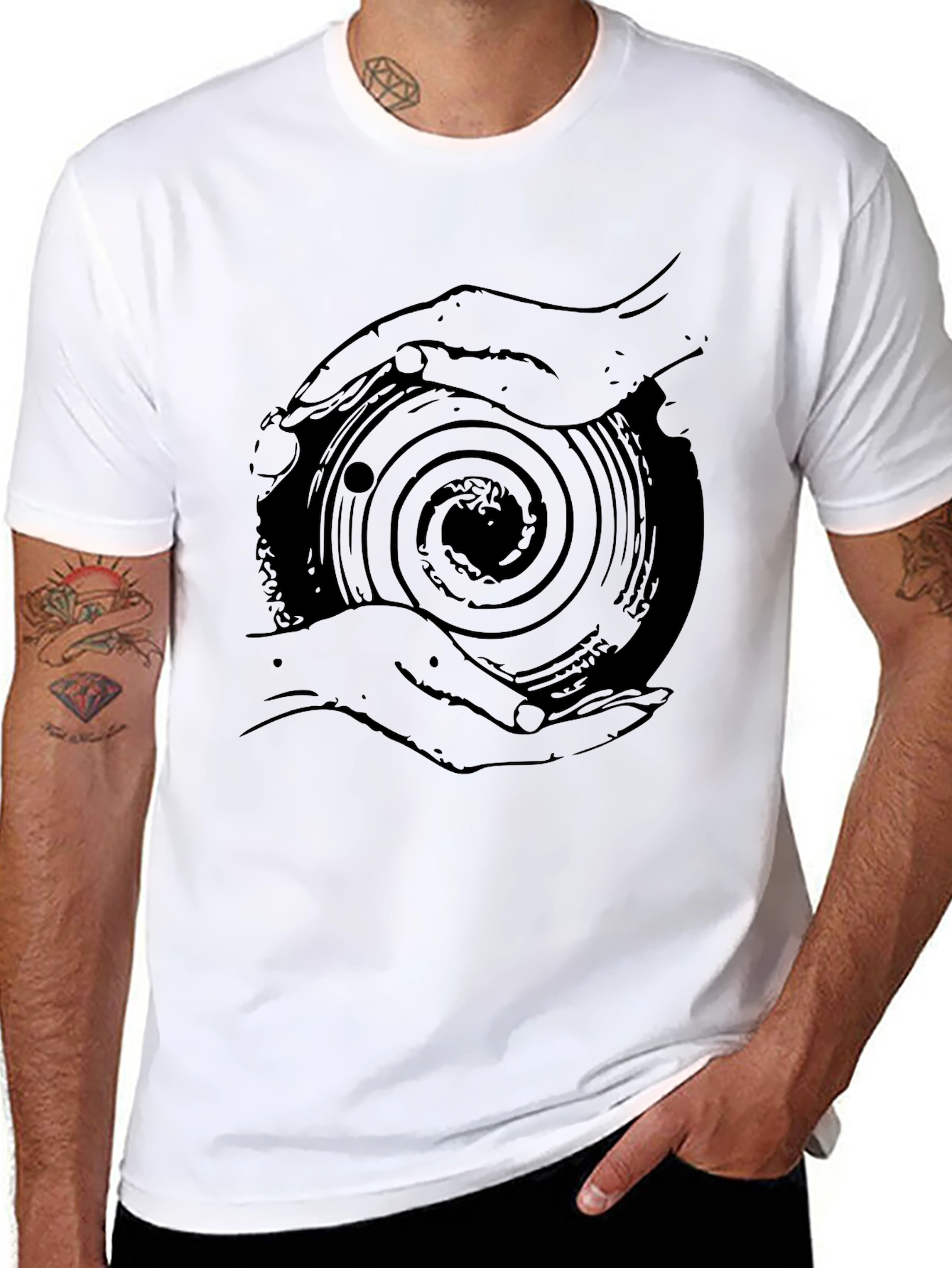 Spiral Hands Graphic Black T-Shirt
