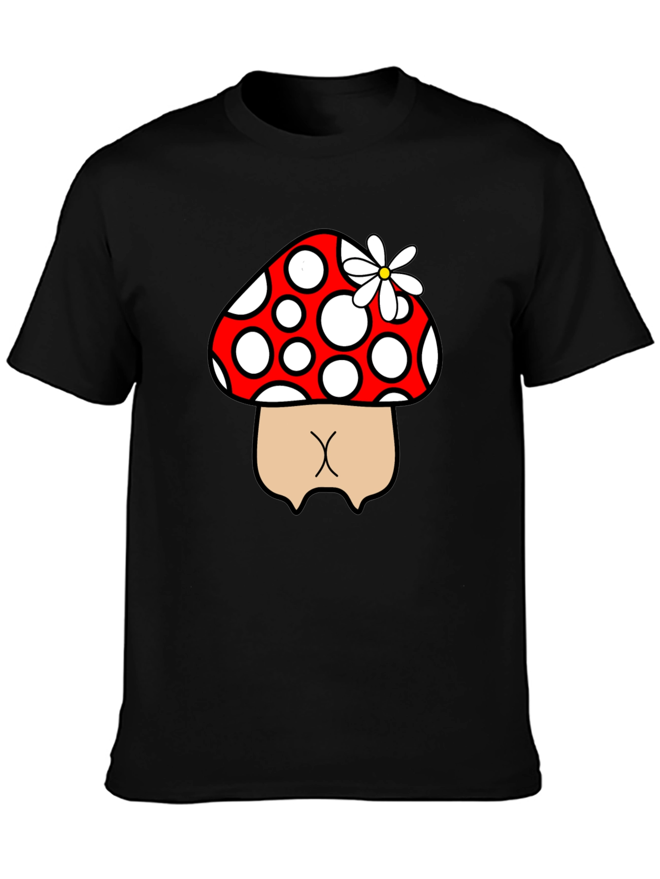 Mushroom Butt Funny Graphic Tee - Black