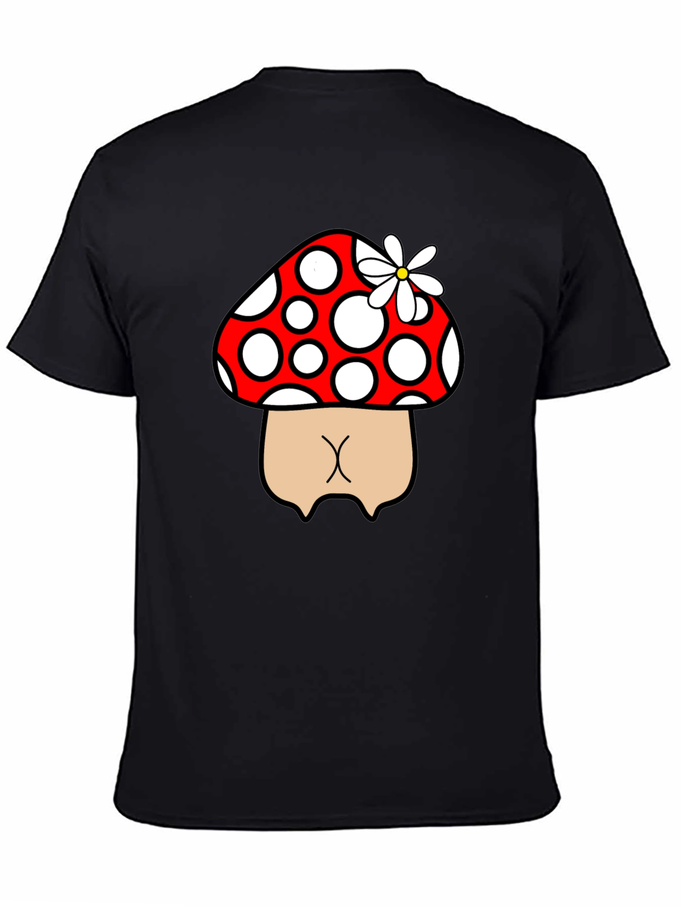 Mushroom Butt Funny Graphic Tee - Black