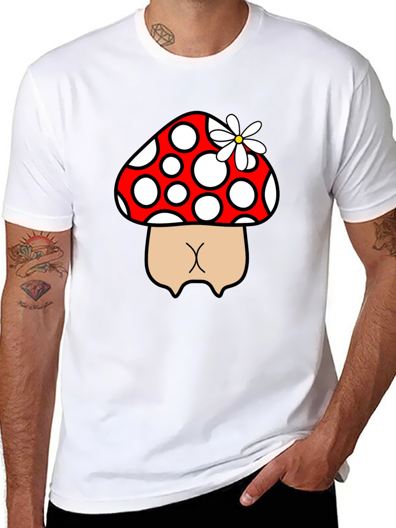 Mushroom Butt Funny Graphic Tee - Black