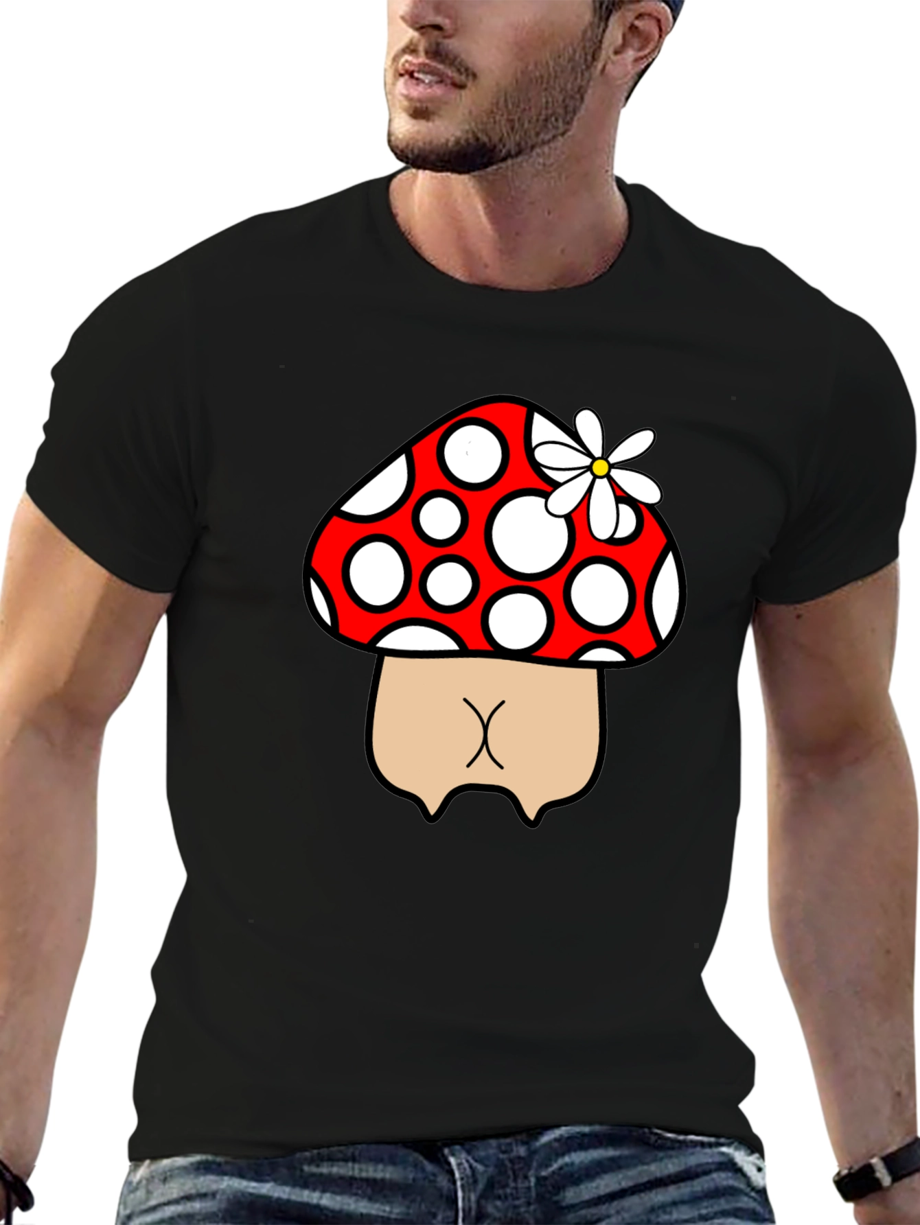Mushroom Butt Funny Graphic Tee - Black