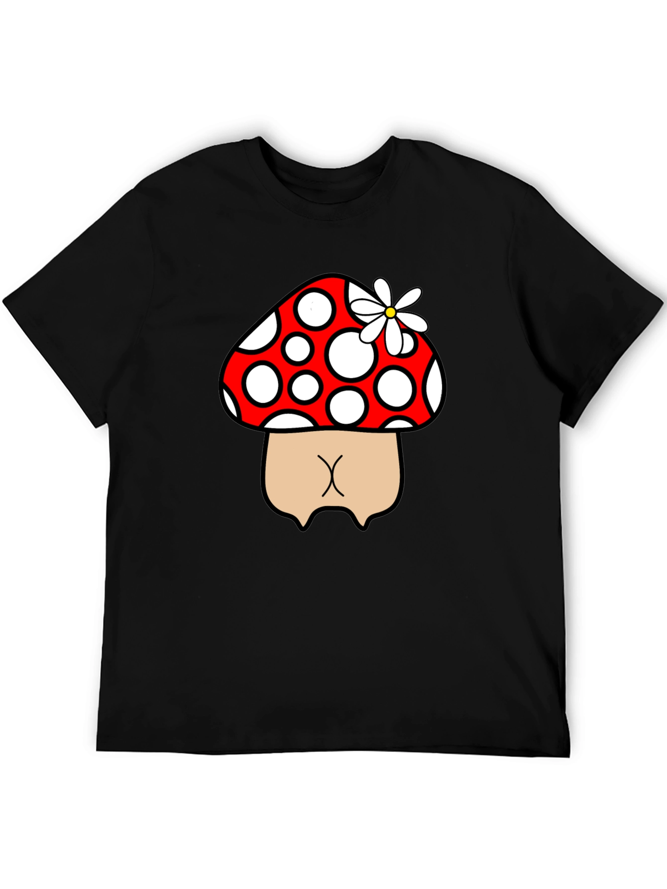 Mushroom Butt Funny Graphic Tee - Black