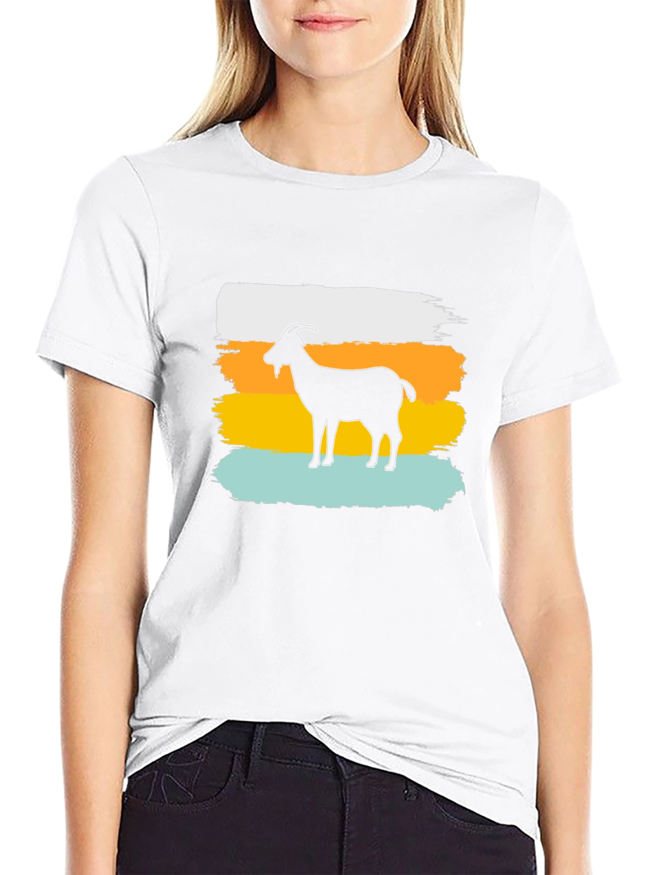 Goat Silhouette Brush Stroke Graphic T-Shirt