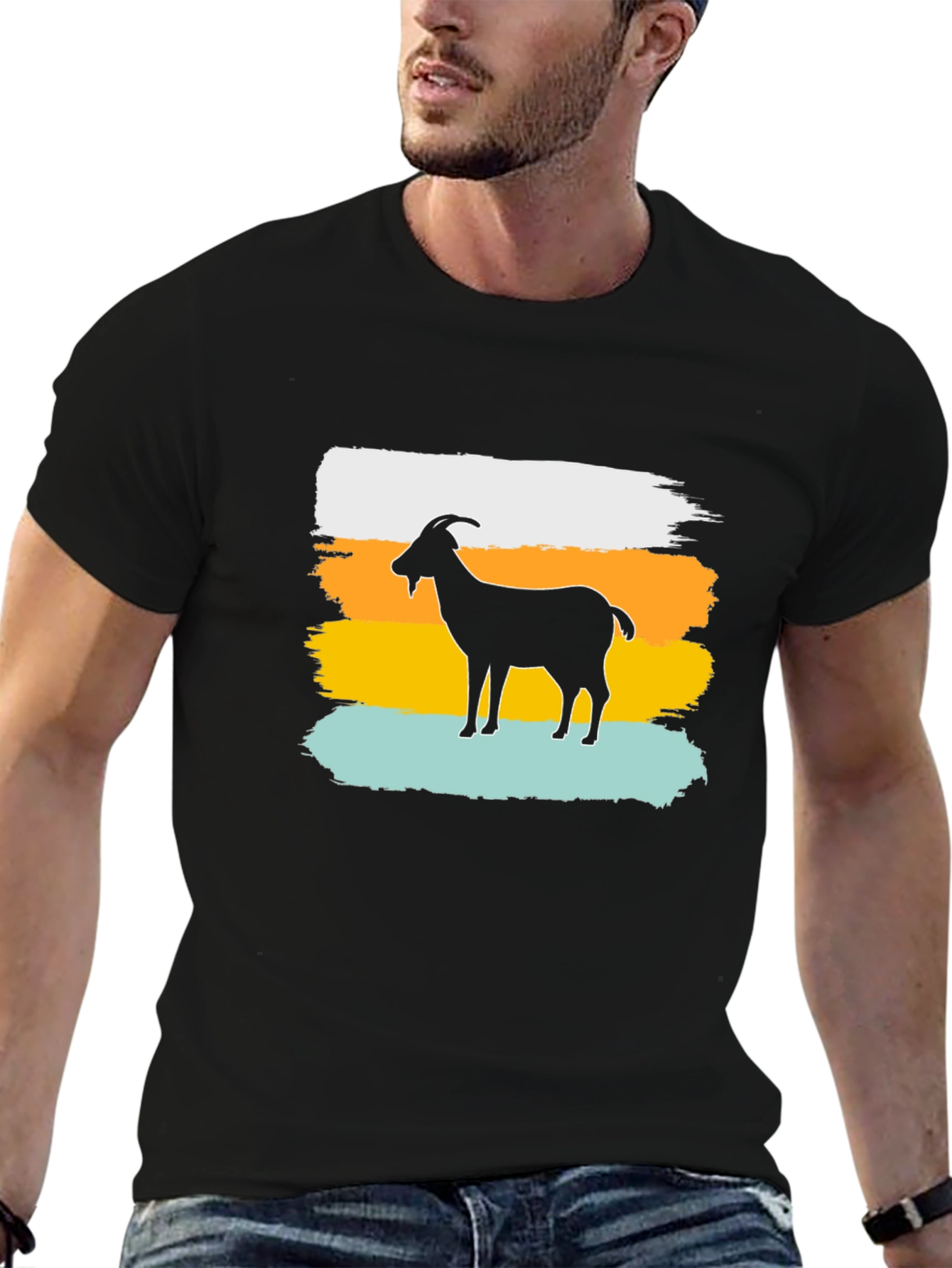 Goat Silhouette Brush Stroke Graphic T-Shirt