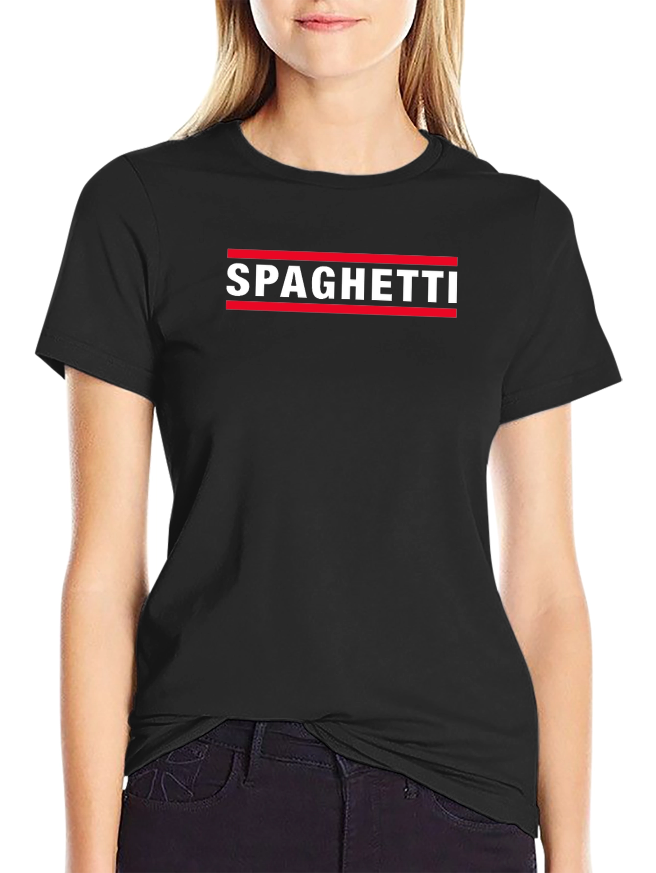 Spaghetti Graphic Tee - Black Crew Neck