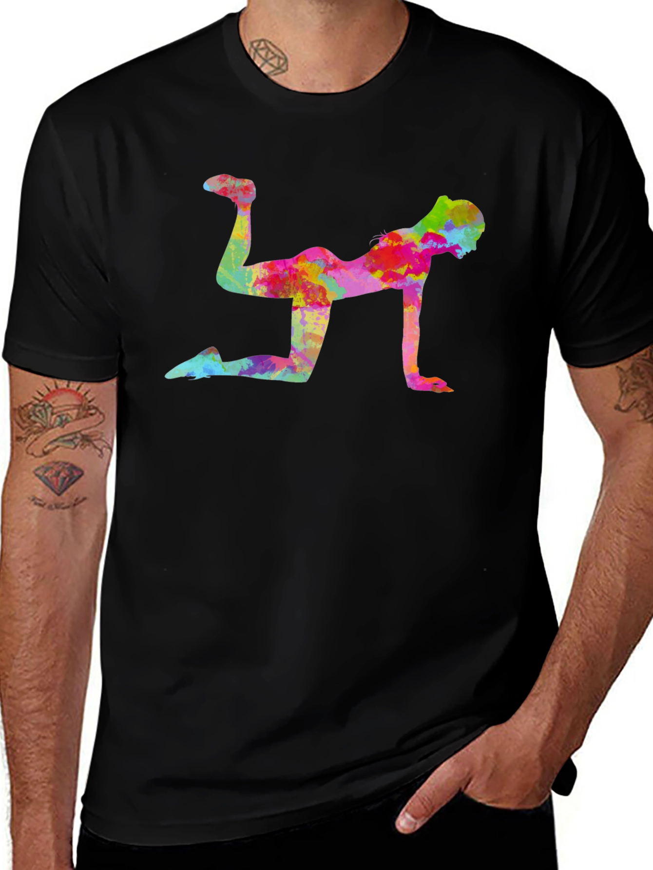 Vibrant Fitness Pose Black T-Shirt