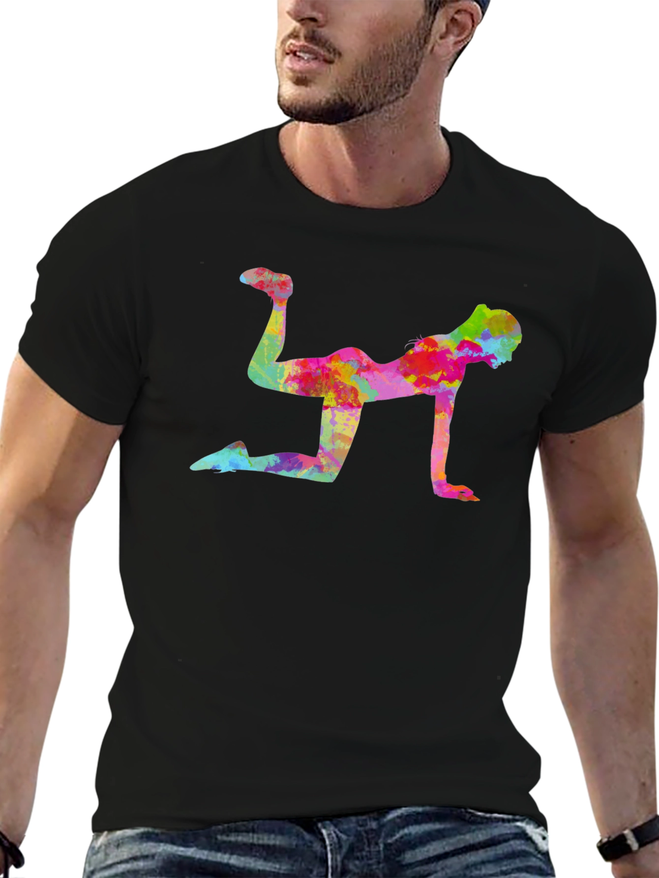 Vibrant Fitness Pose Black T-Shirt