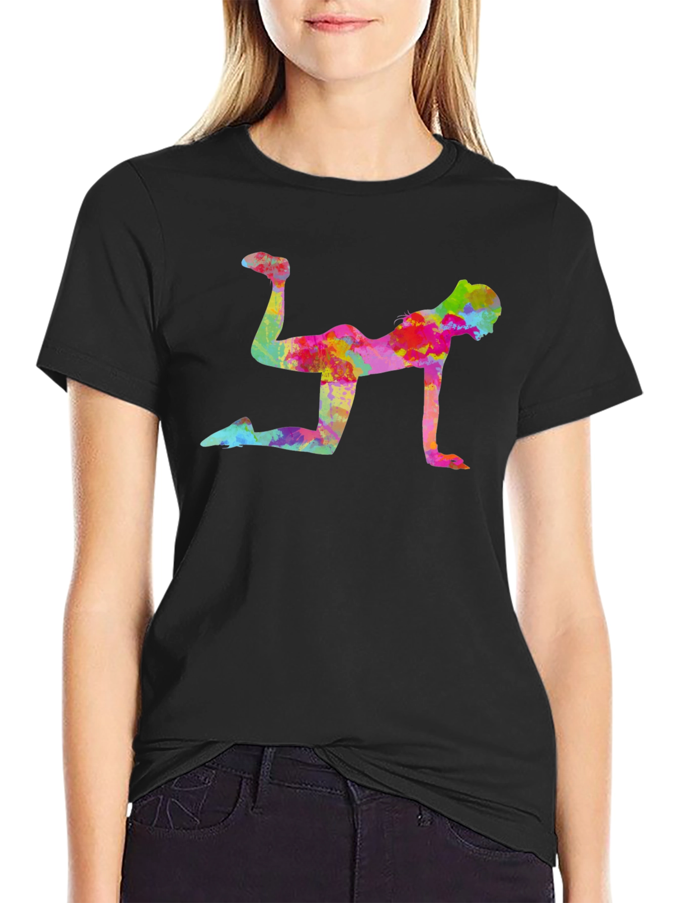 Vibrant Fitness Pose Black T-Shirt