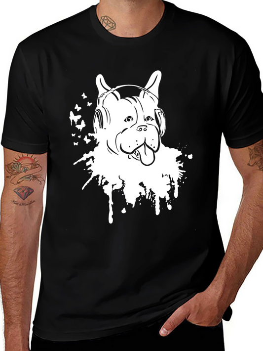 Dog DJ T-Shirt - Black Cotton Tee with Graphic Print