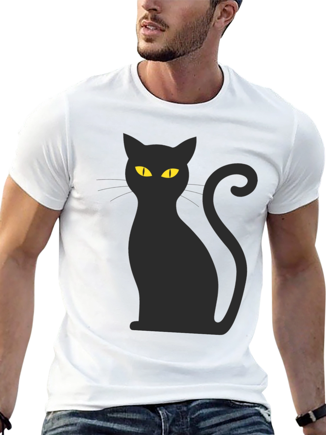 Black Cat Graphic T-Shirt - Mens Crew Neck Tee