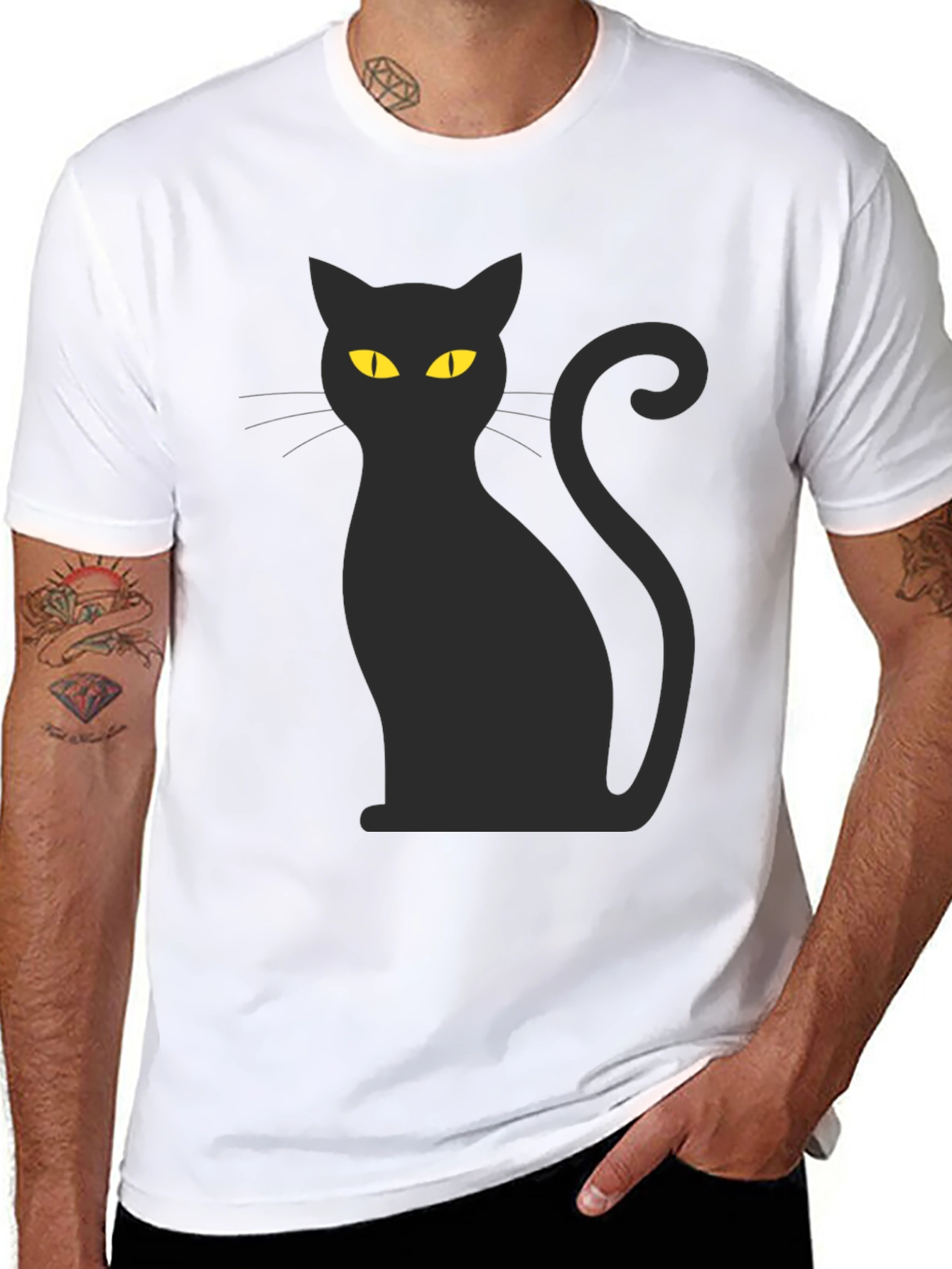 Black Cat Graphic T-Shirt - Mens Crew Neck Tee
