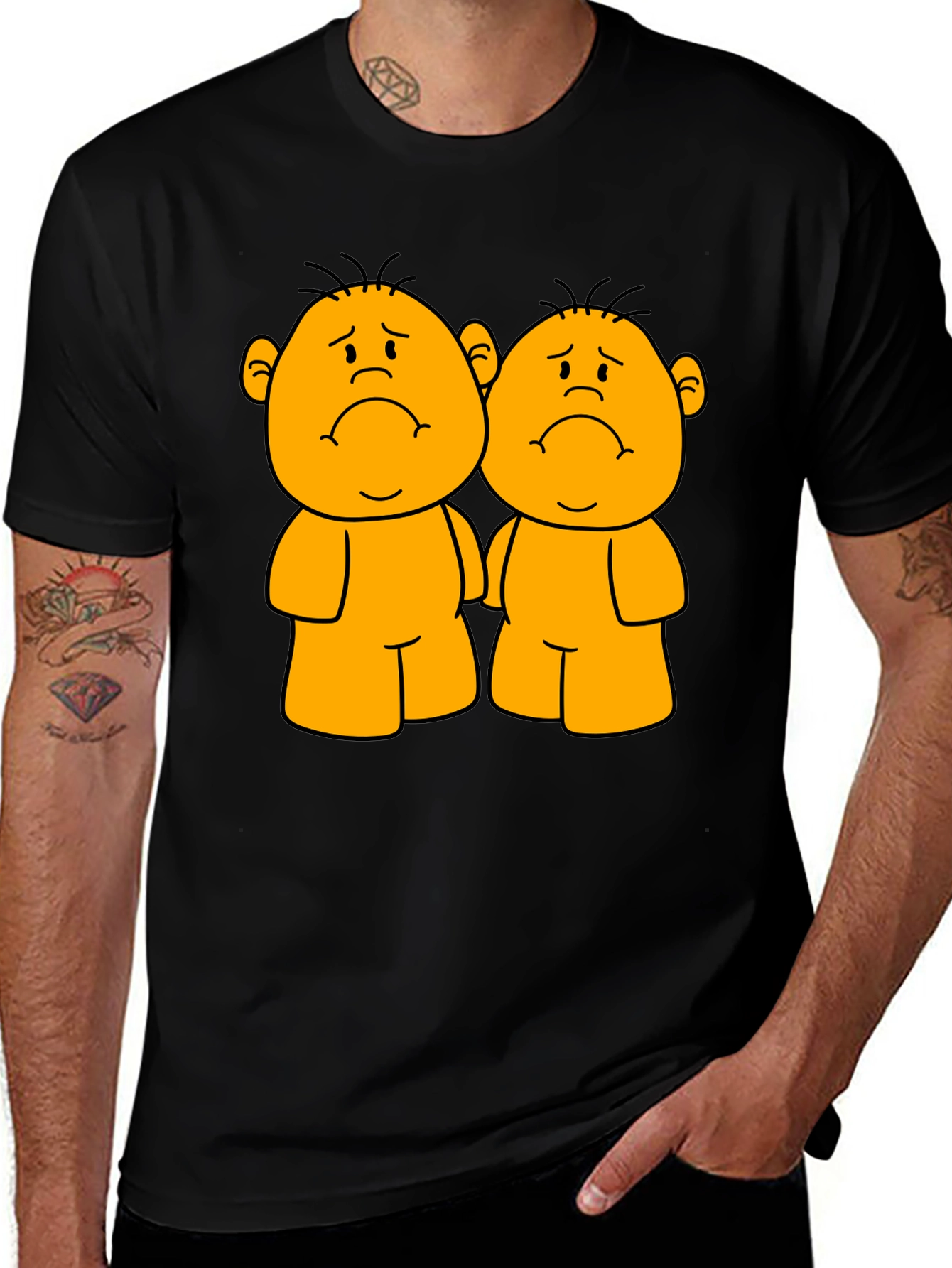 Sad Twin Cartoon Black T-Shirt