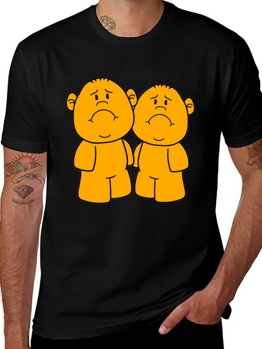 Sad Twin Cartoon Black T-Shirt