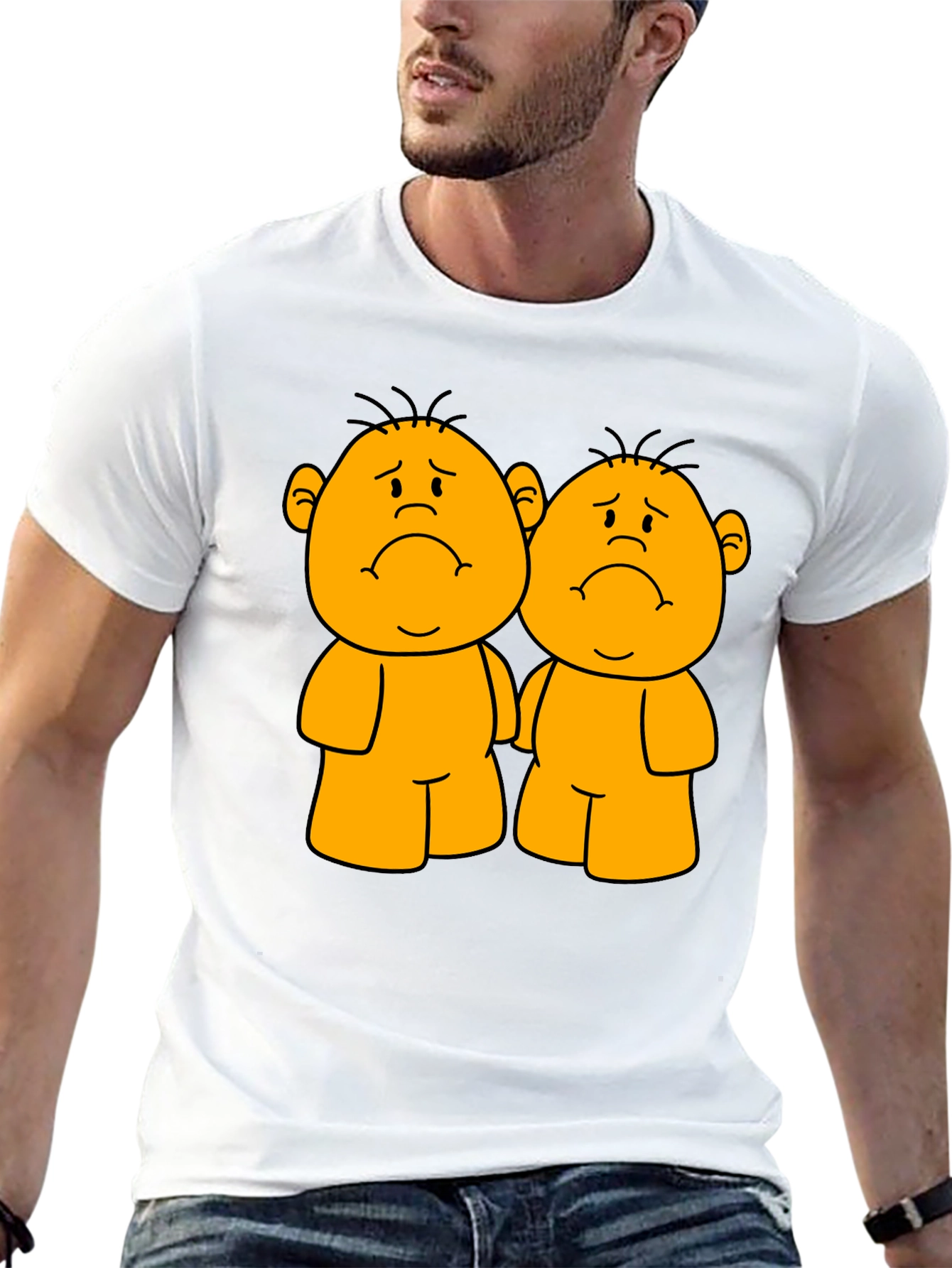 Sad Twin Cartoon Black T-Shirt