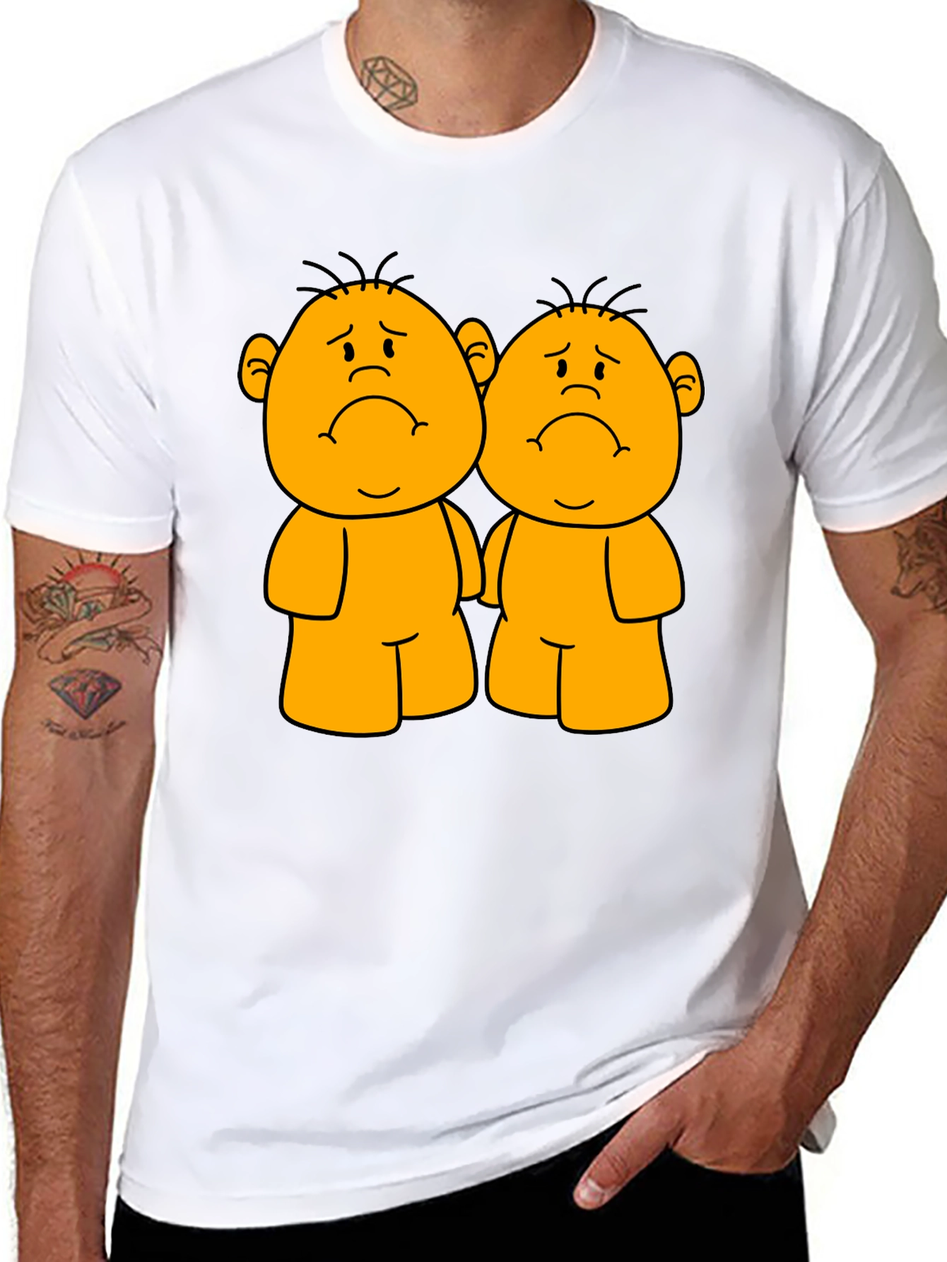 Sad Twin Cartoon Black T-Shirt