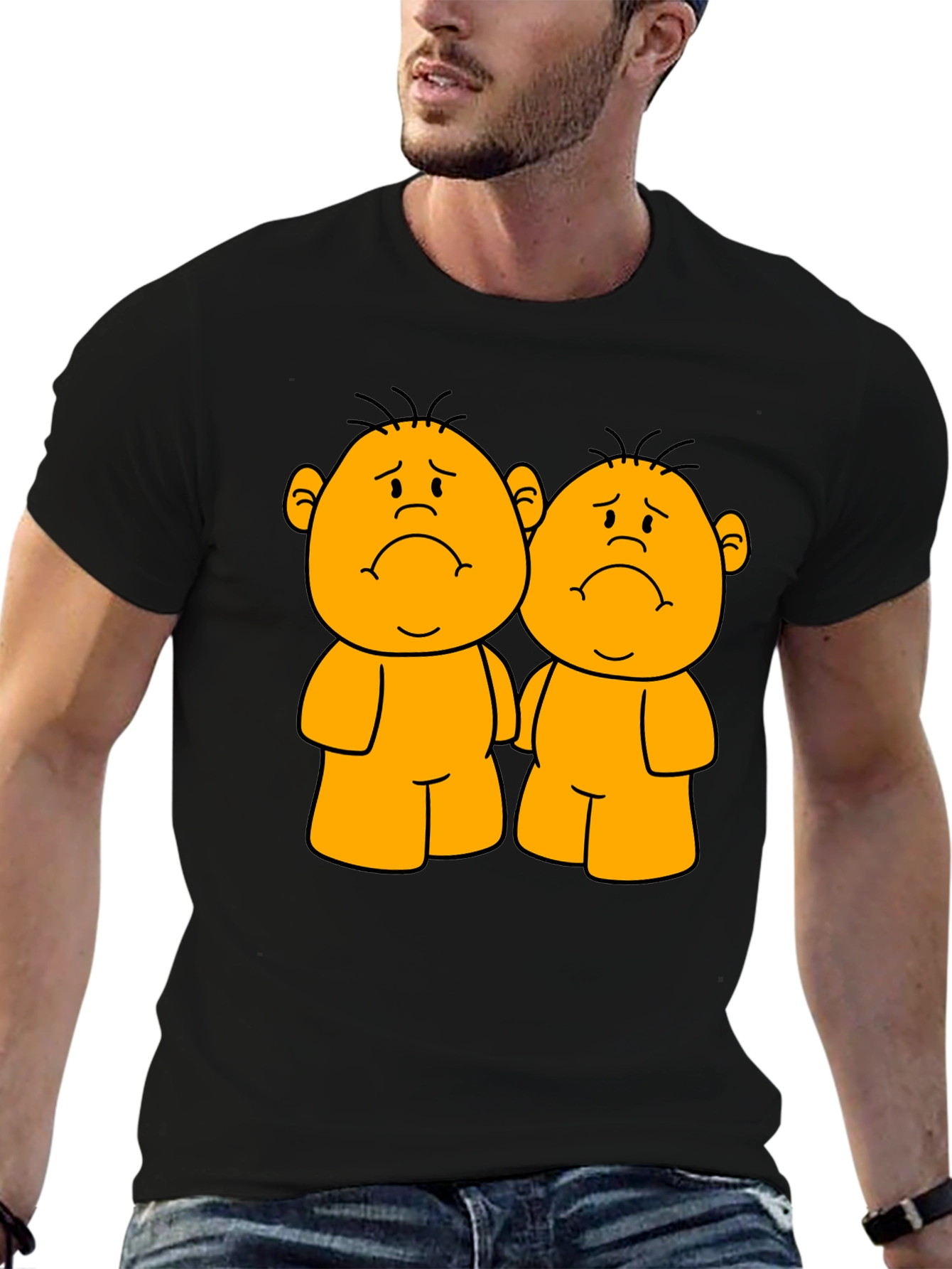 Sad Twin Cartoon Black T-Shirt