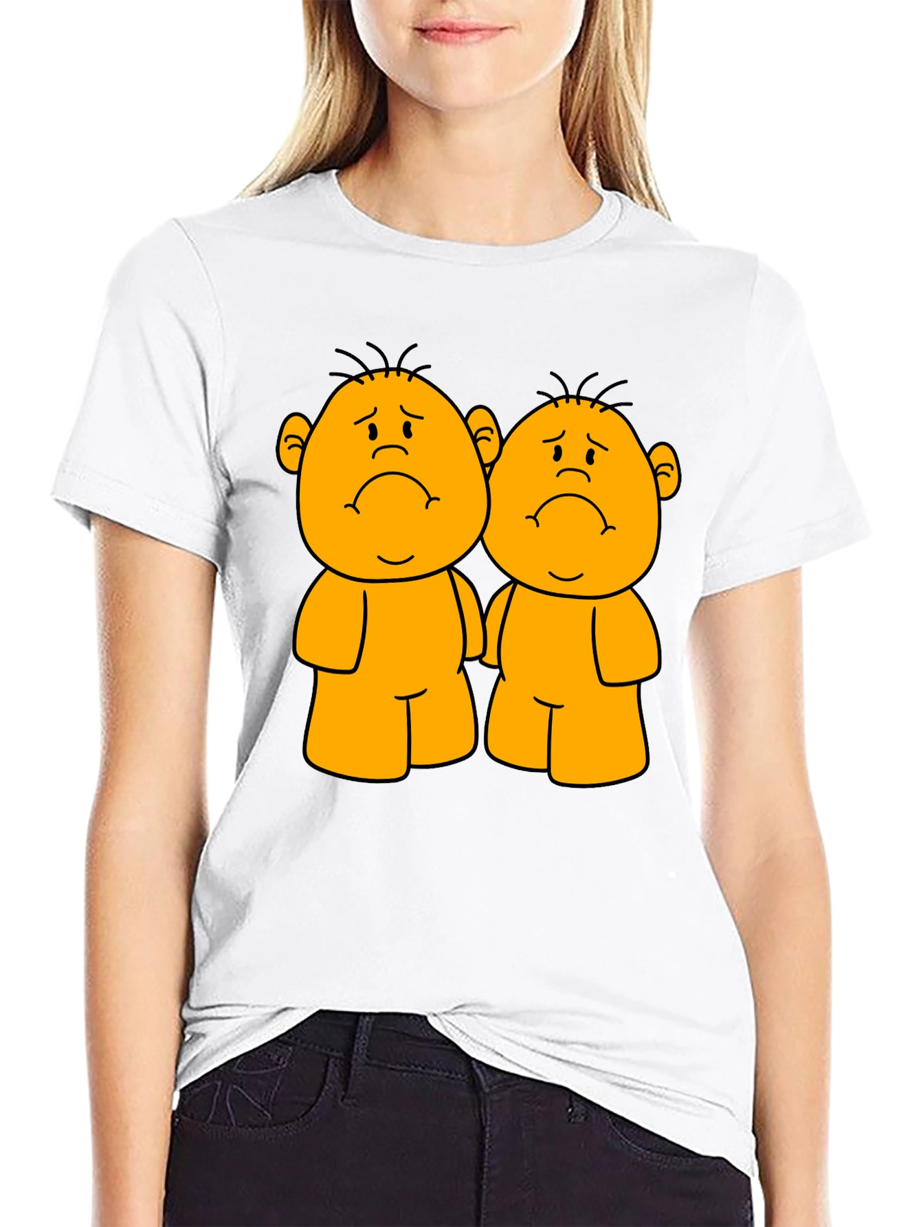 Sad Twin Cartoon Black T-Shirt
