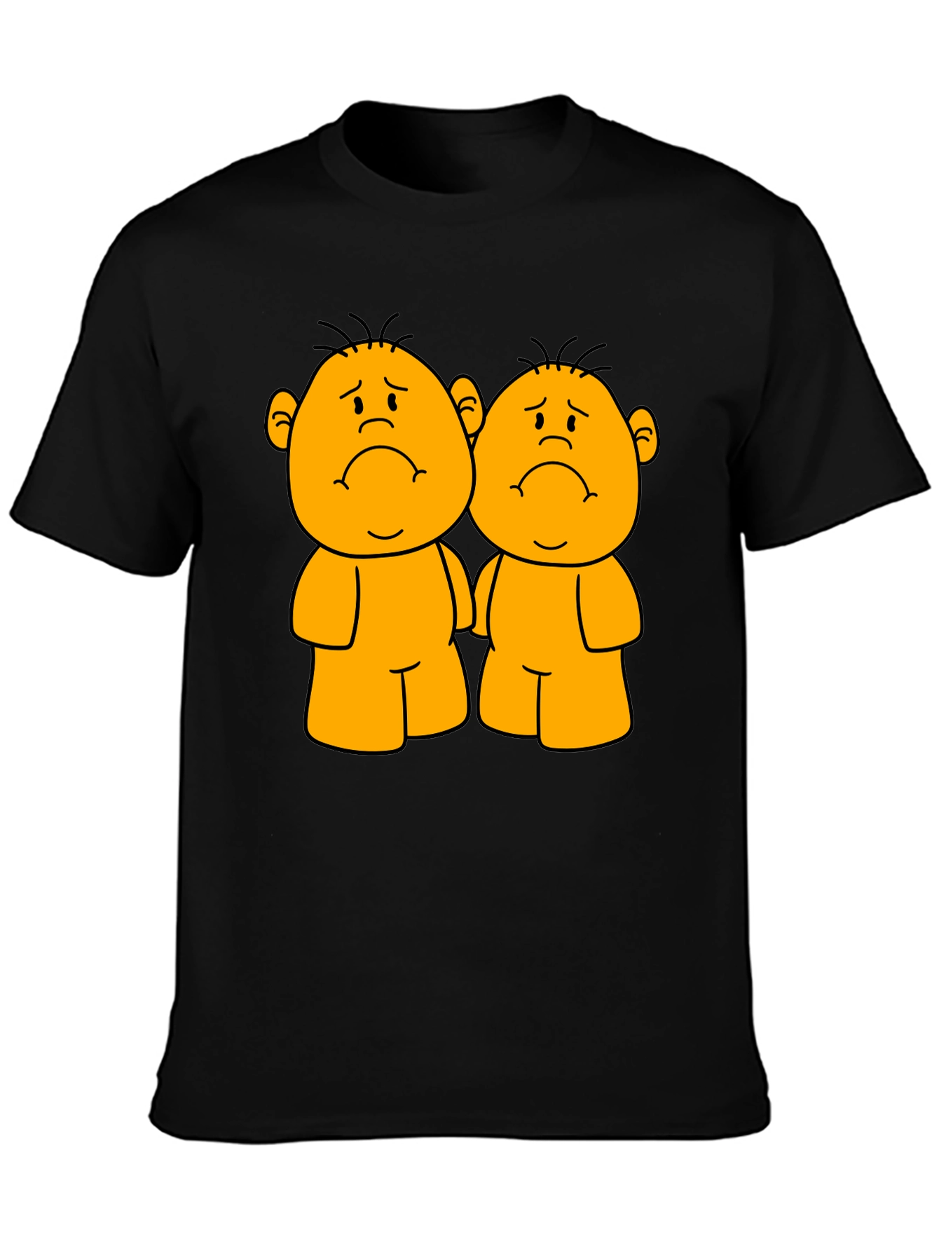 Sad Twin Cartoon Black T-Shirt
