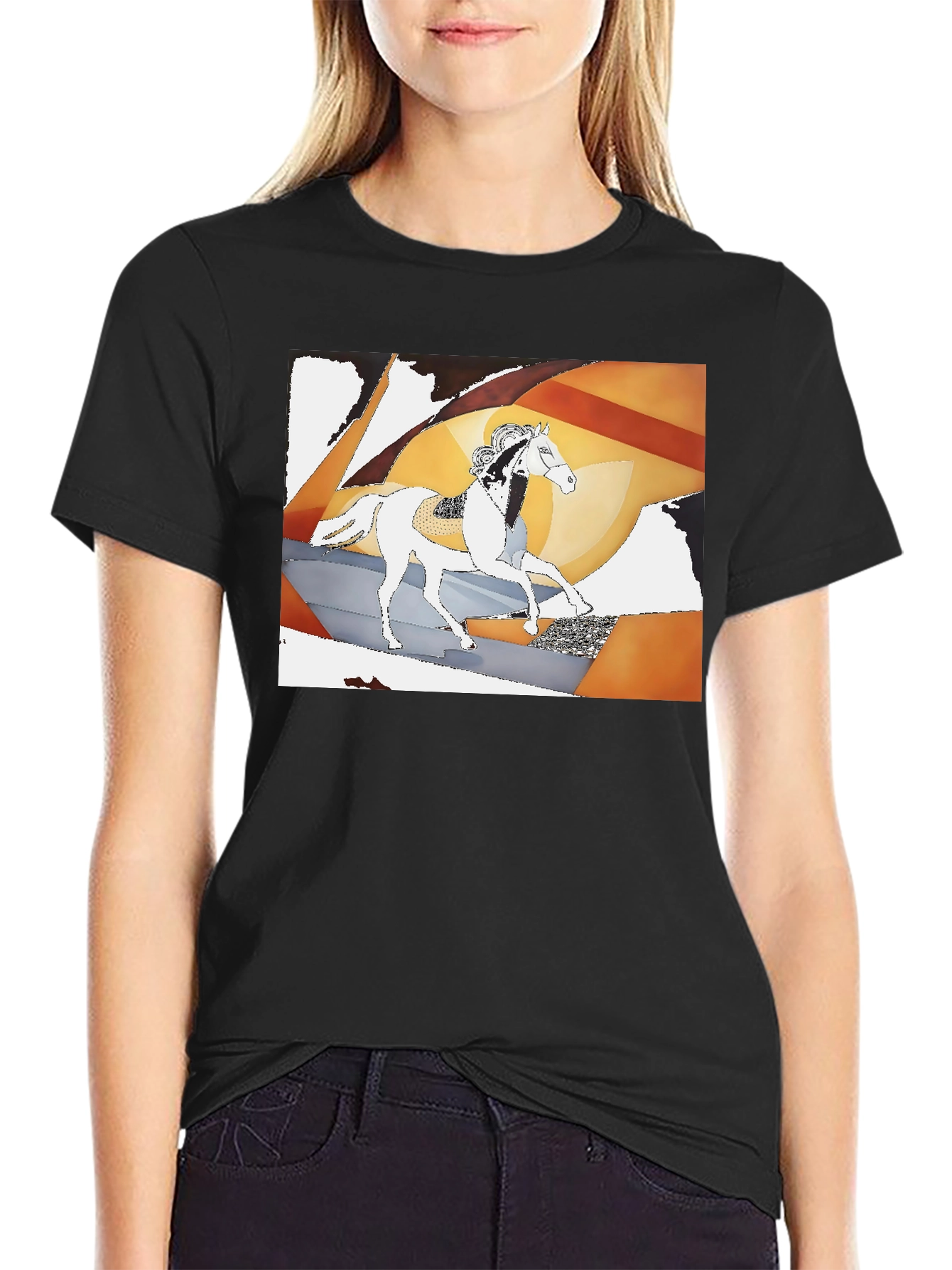 Abstract Horse Graphic Tee - Stylish Black T-Shirt