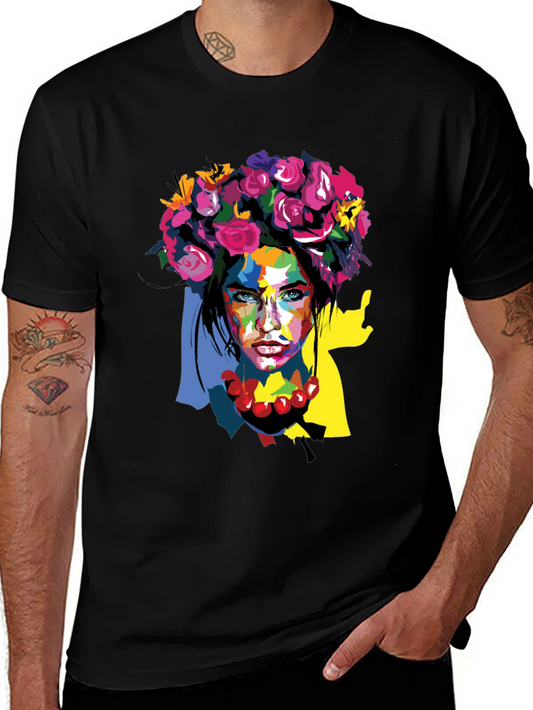 Floral Woman Graphic Tee - Artistic Fashion Shirt