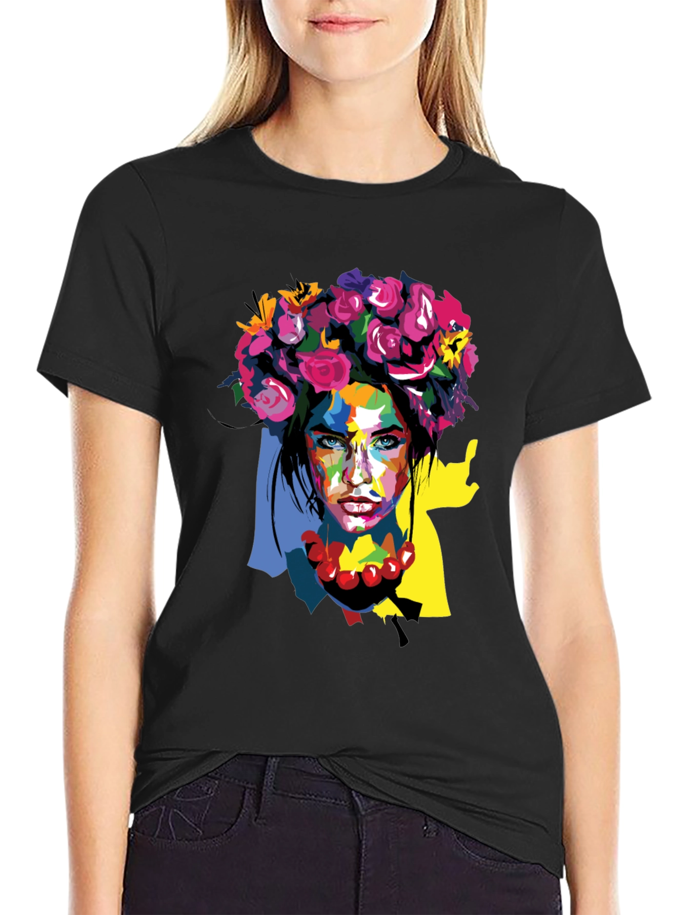 Floral Woman Graphic Tee - Artistic Fashion Shirt
