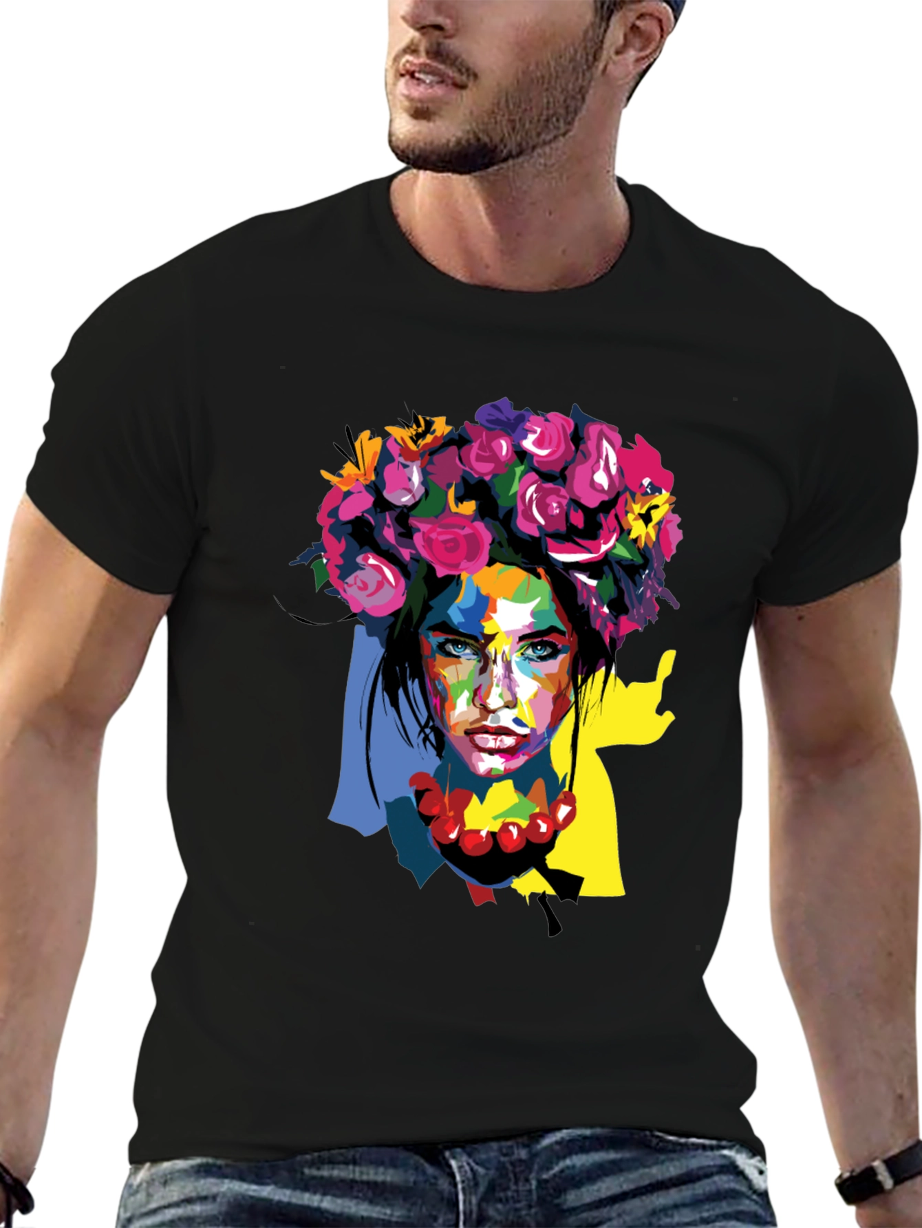 Floral Woman Graphic Tee - Artistic Fashion Shirt