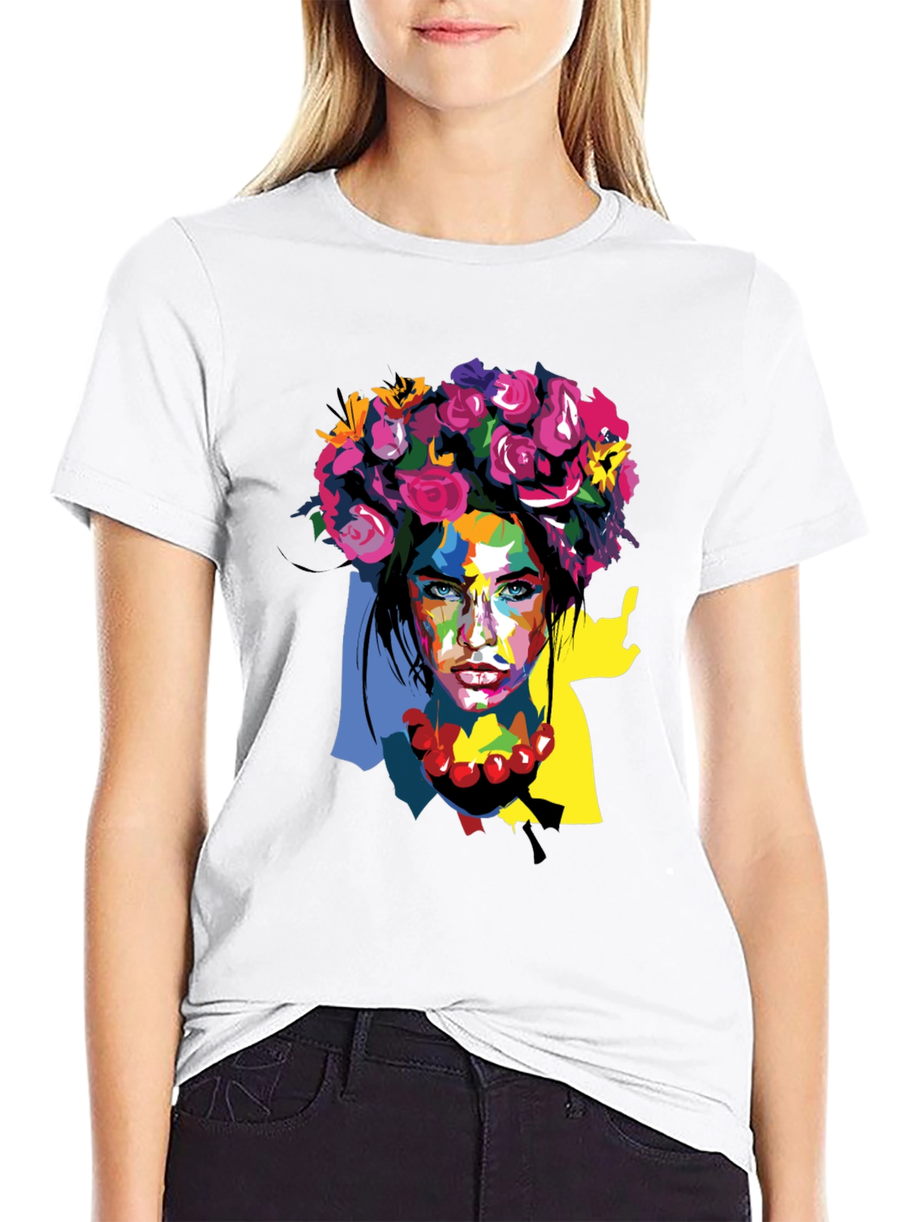 Floral Woman Graphic Tee - Artistic Fashion Shirt