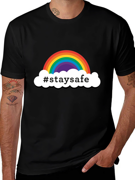 Stay Safe Rainbow Graphic Tee - Black