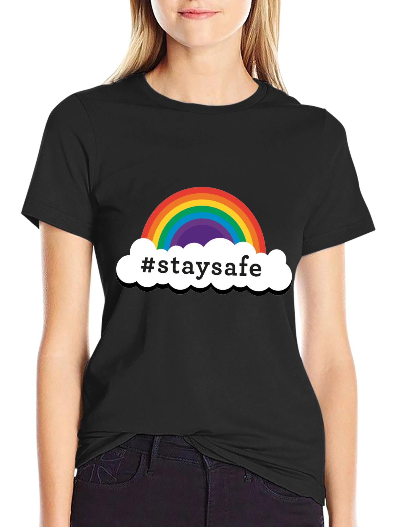 Stay Safe Rainbow Graphic Tee - Black
