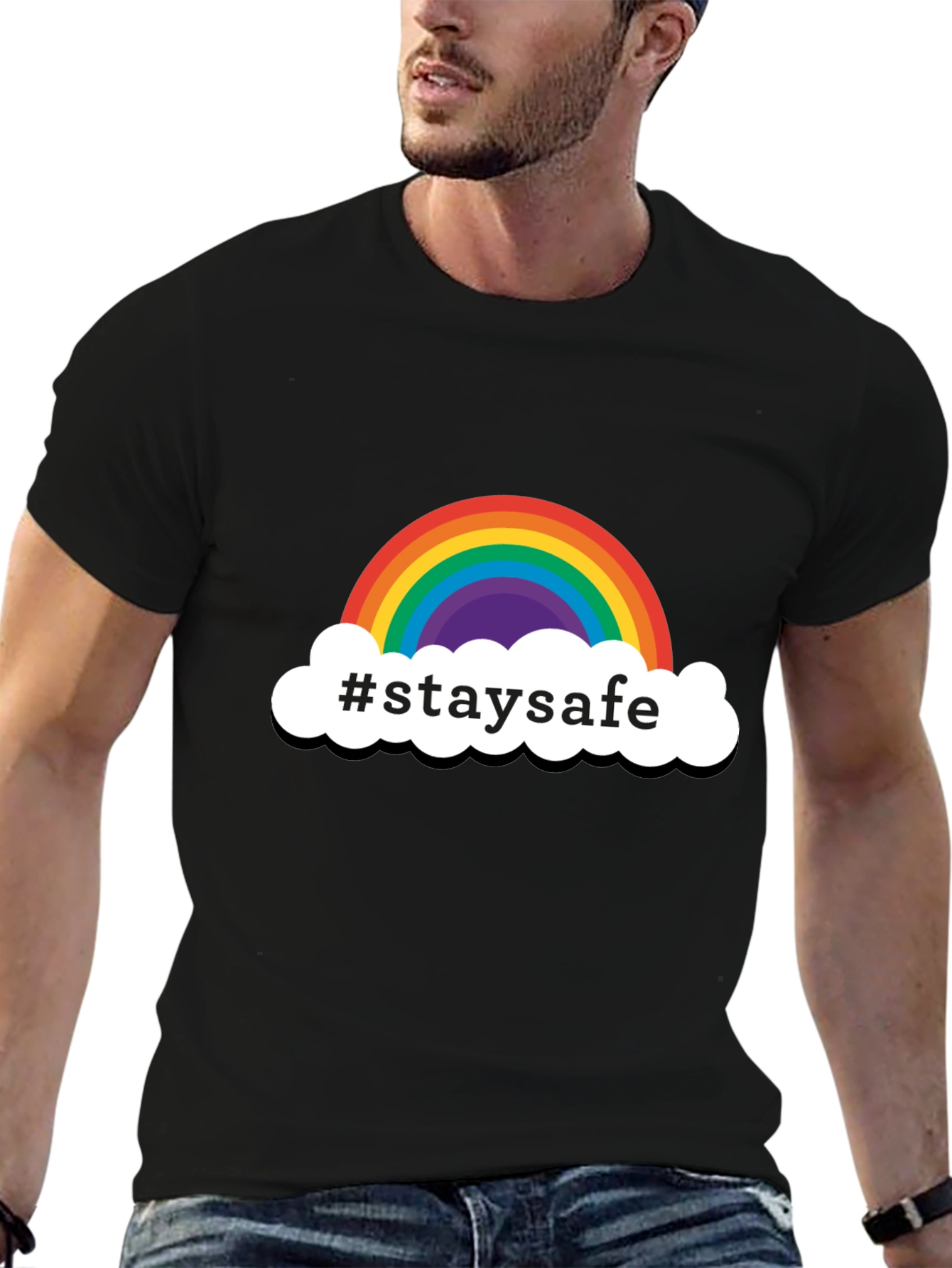Stay Safe Rainbow Graphic Tee - Black