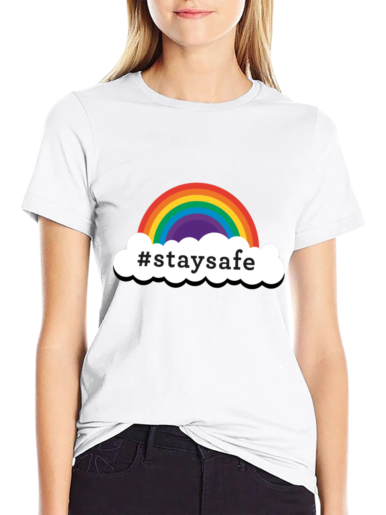 Stay Safe Rainbow Graphic Tee - Black