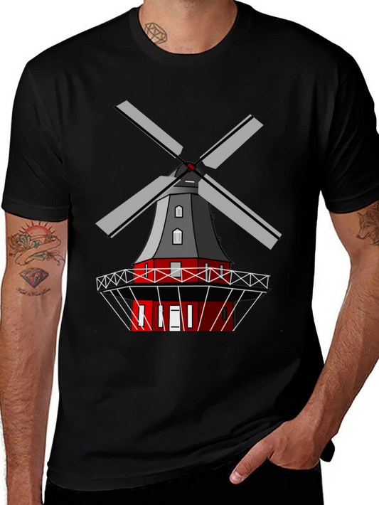 Dutch Windmill Graphic Tee - Unique Cultural Design