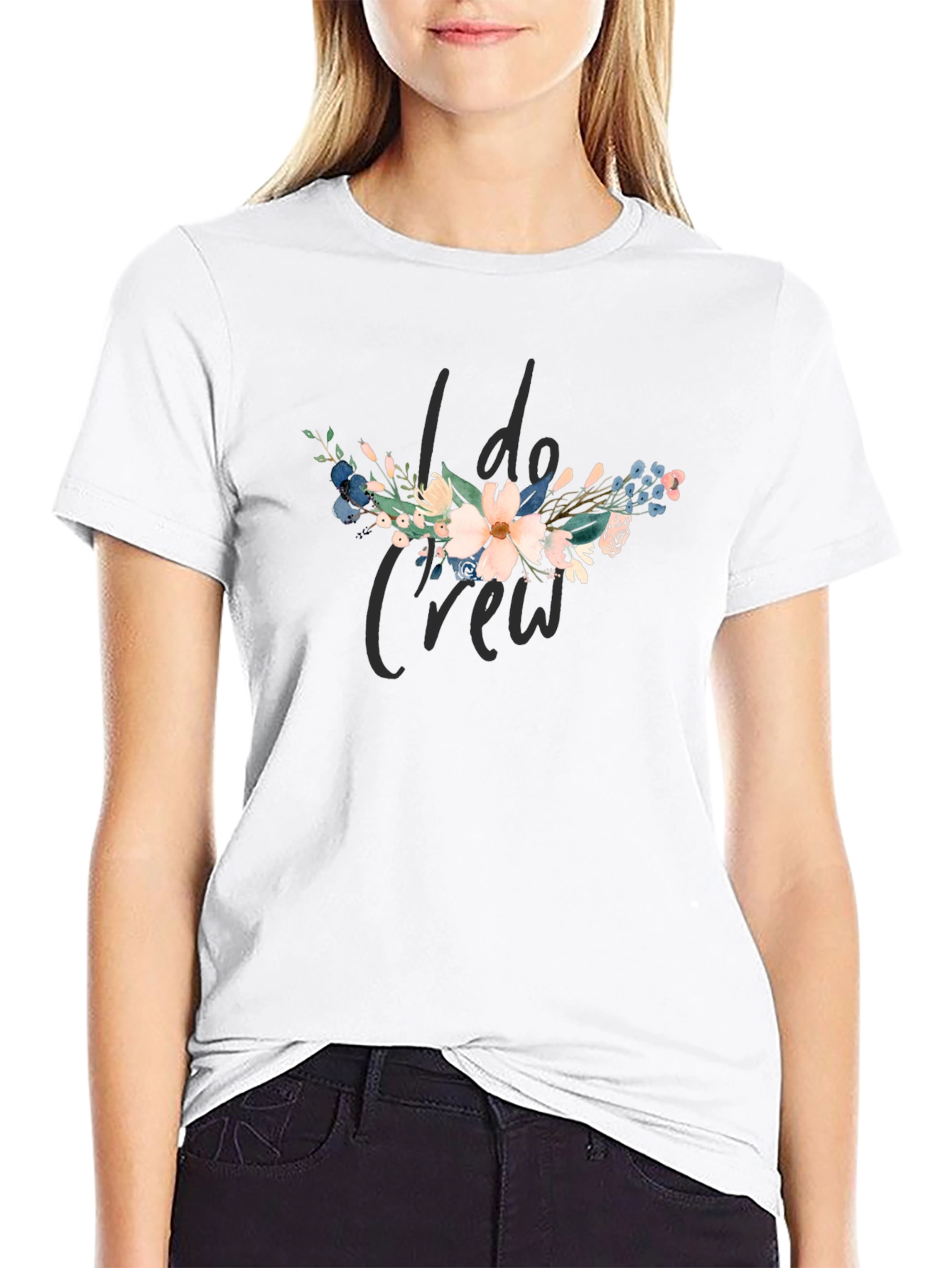 I Do Crew Floral Graphic Black T-Shirt