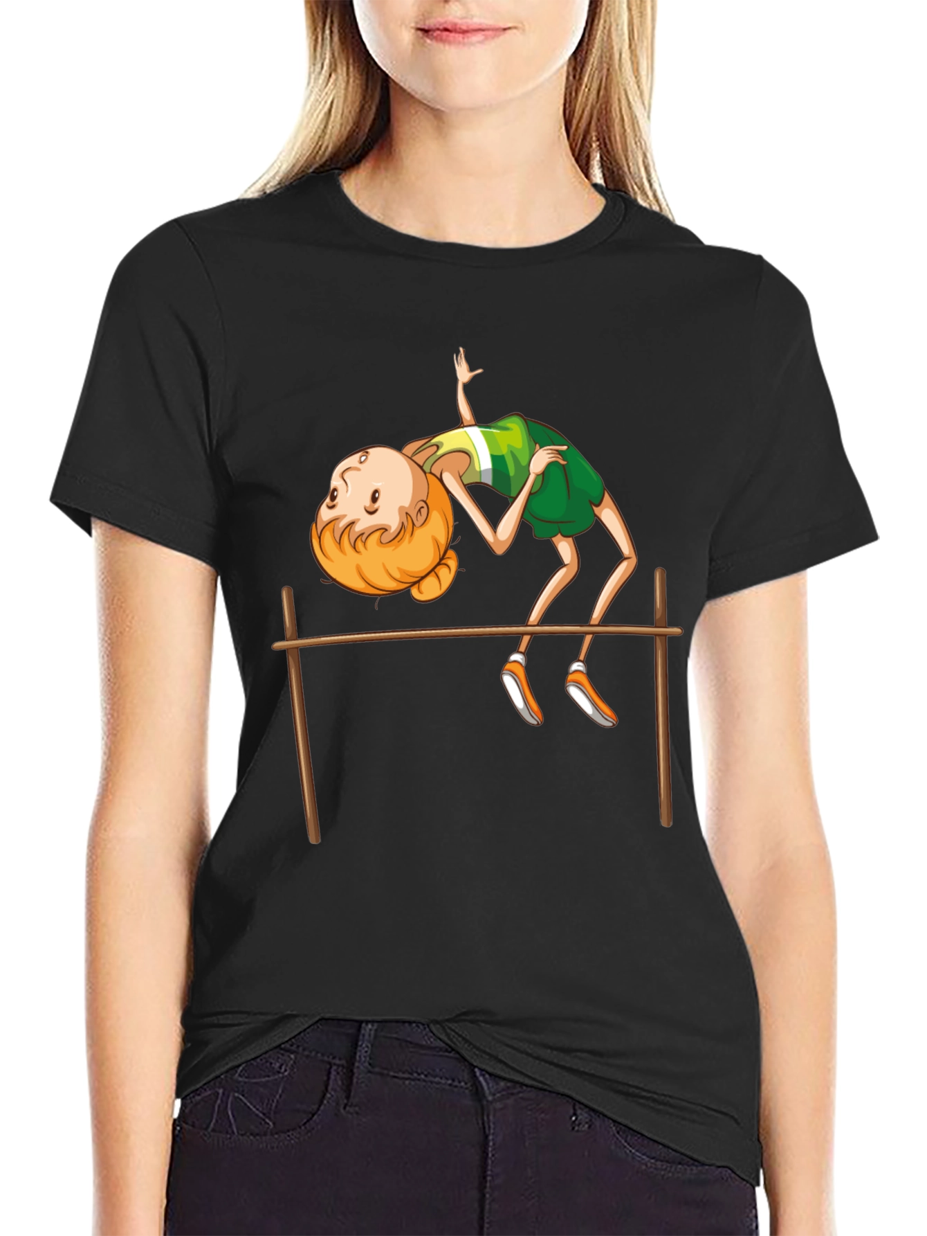 High Jump Cartoon Print Black T-Shirt