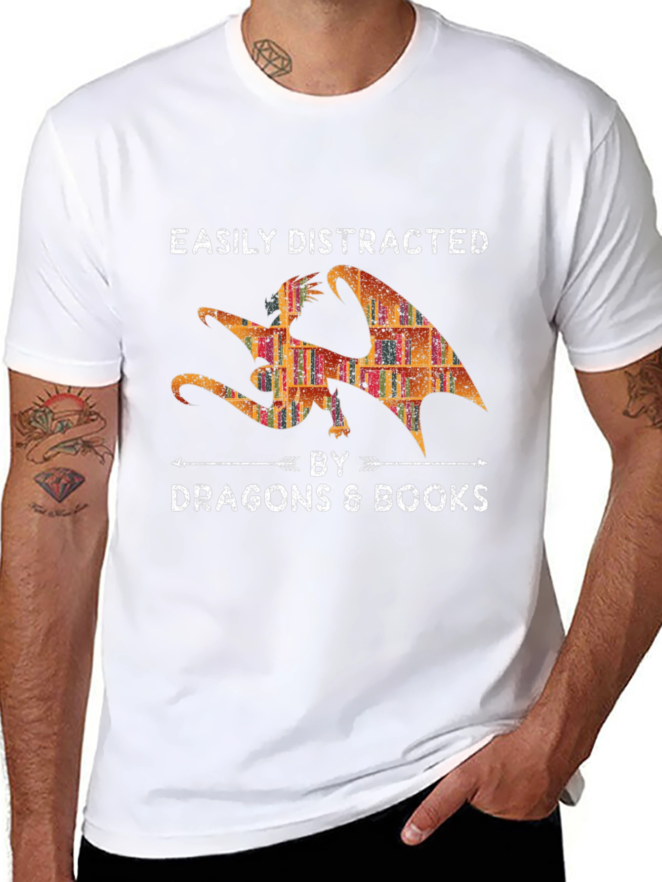 Easily Distracted By Dragons & Books Graphic Tee