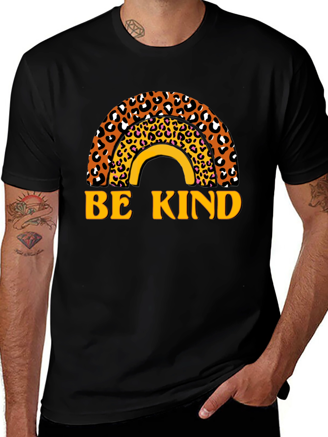 Be Kind Leopard Rainbow Graphic T-Shirt