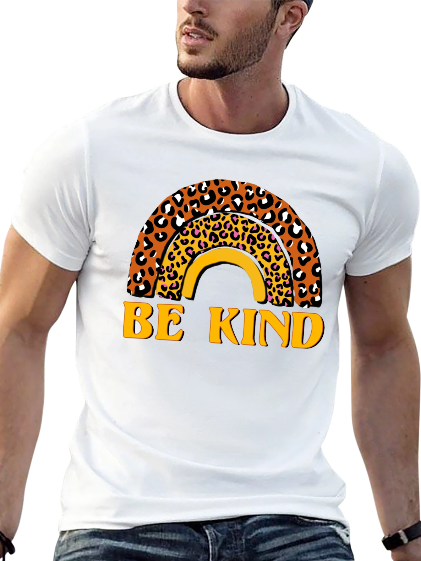 Be Kind Leopard Rainbow Graphic T-Shirt