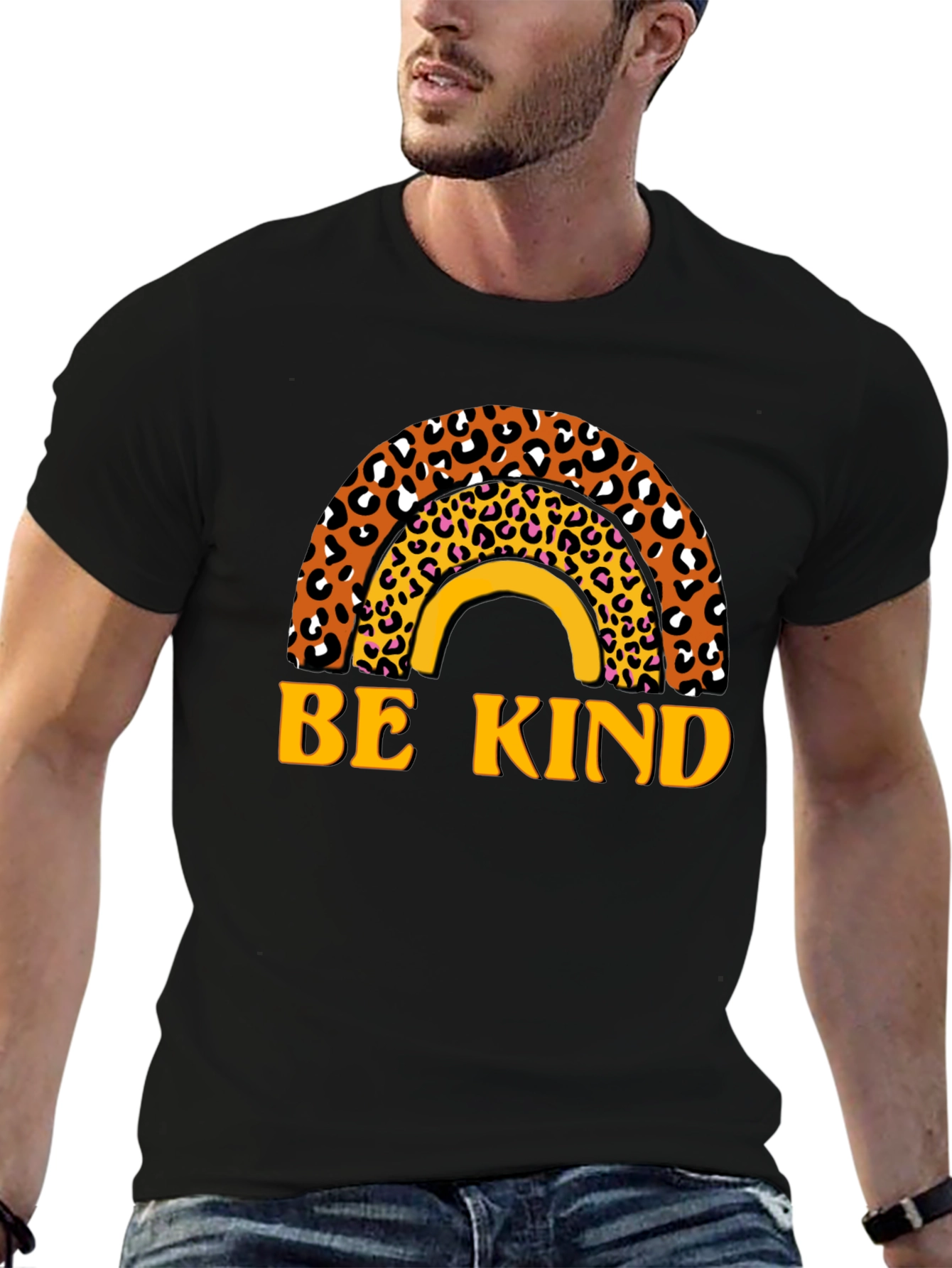 Be Kind Leopard Rainbow Graphic T-Shirt