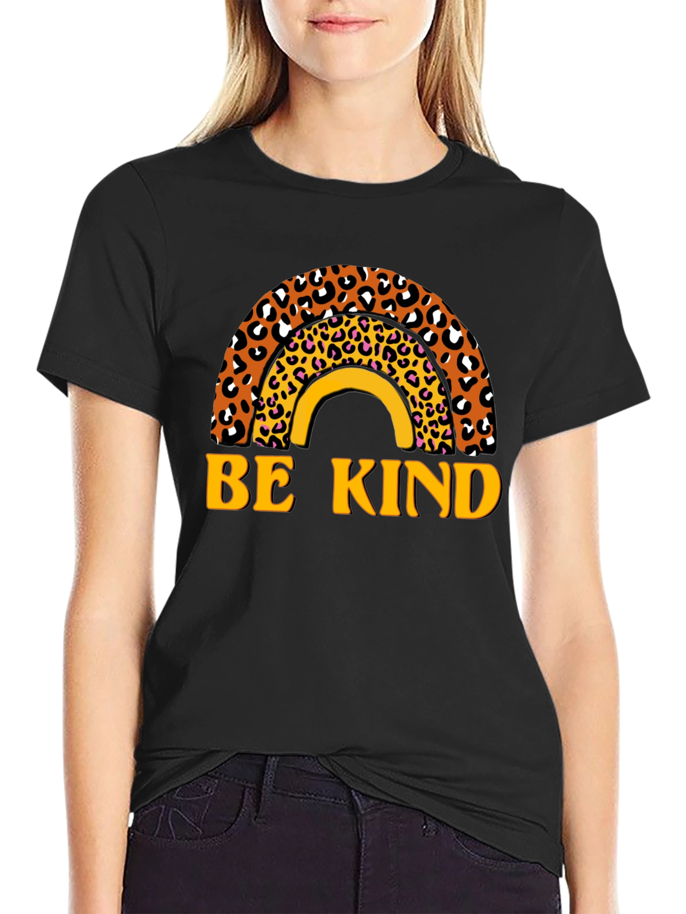 Be Kind Leopard Rainbow Graphic T-Shirt