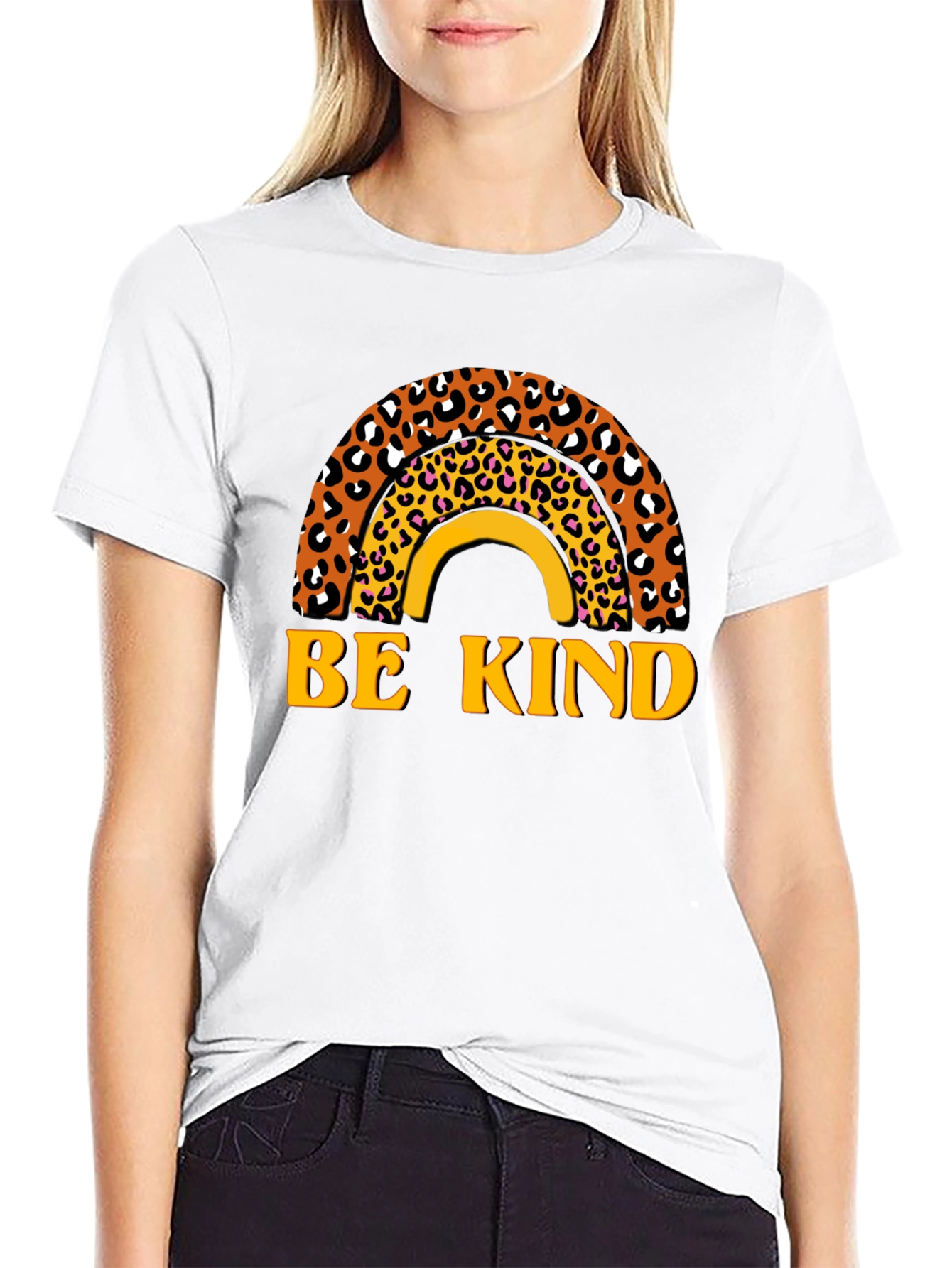 Be Kind Leopard Rainbow Graphic T-Shirt