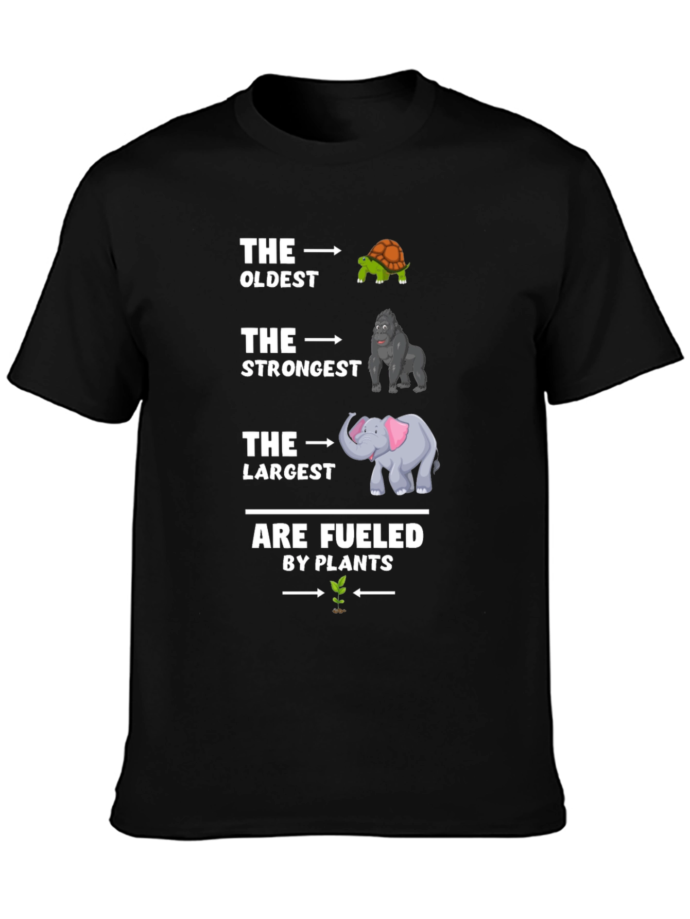 The Oldest Strongest Largest Fueled by Plants Black T-Shirt