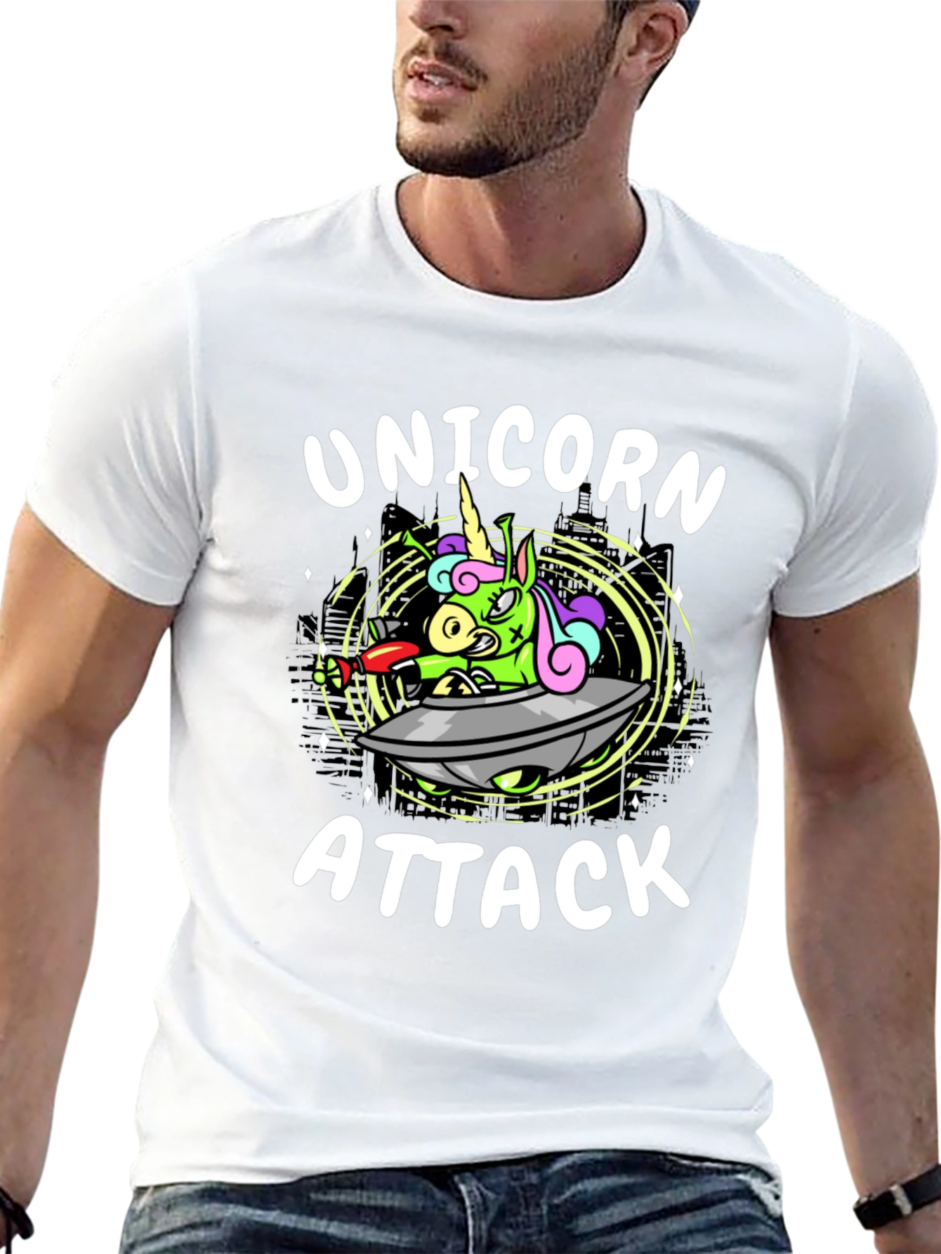 Unicorn Attack Black Graphic Tee